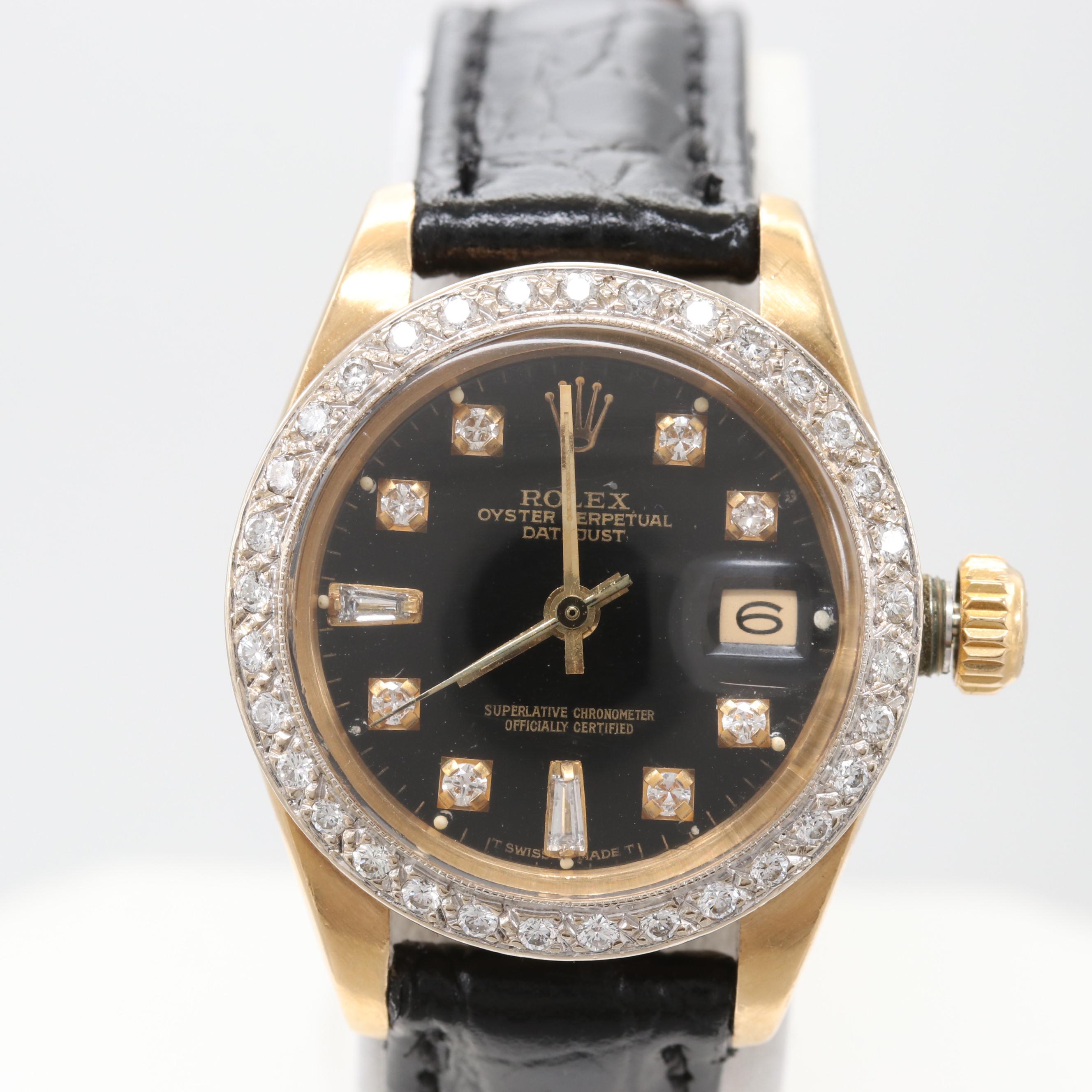 Vintage Rolex Datejust 18K Yellow Gold Diamond Watch, 1983