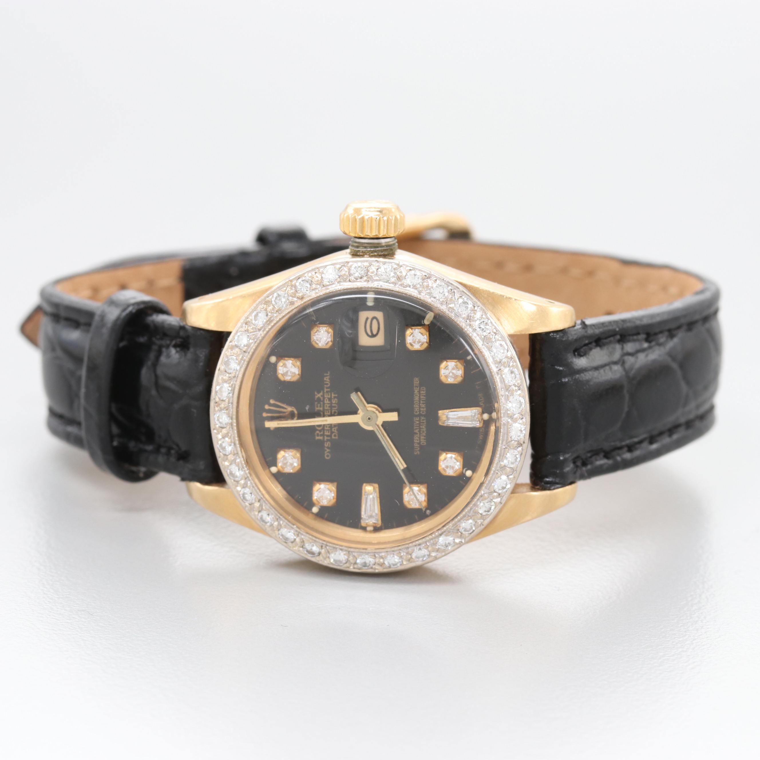 Vintage Rolex Datejust 18K Yellow Gold Diamond Watch, 1983