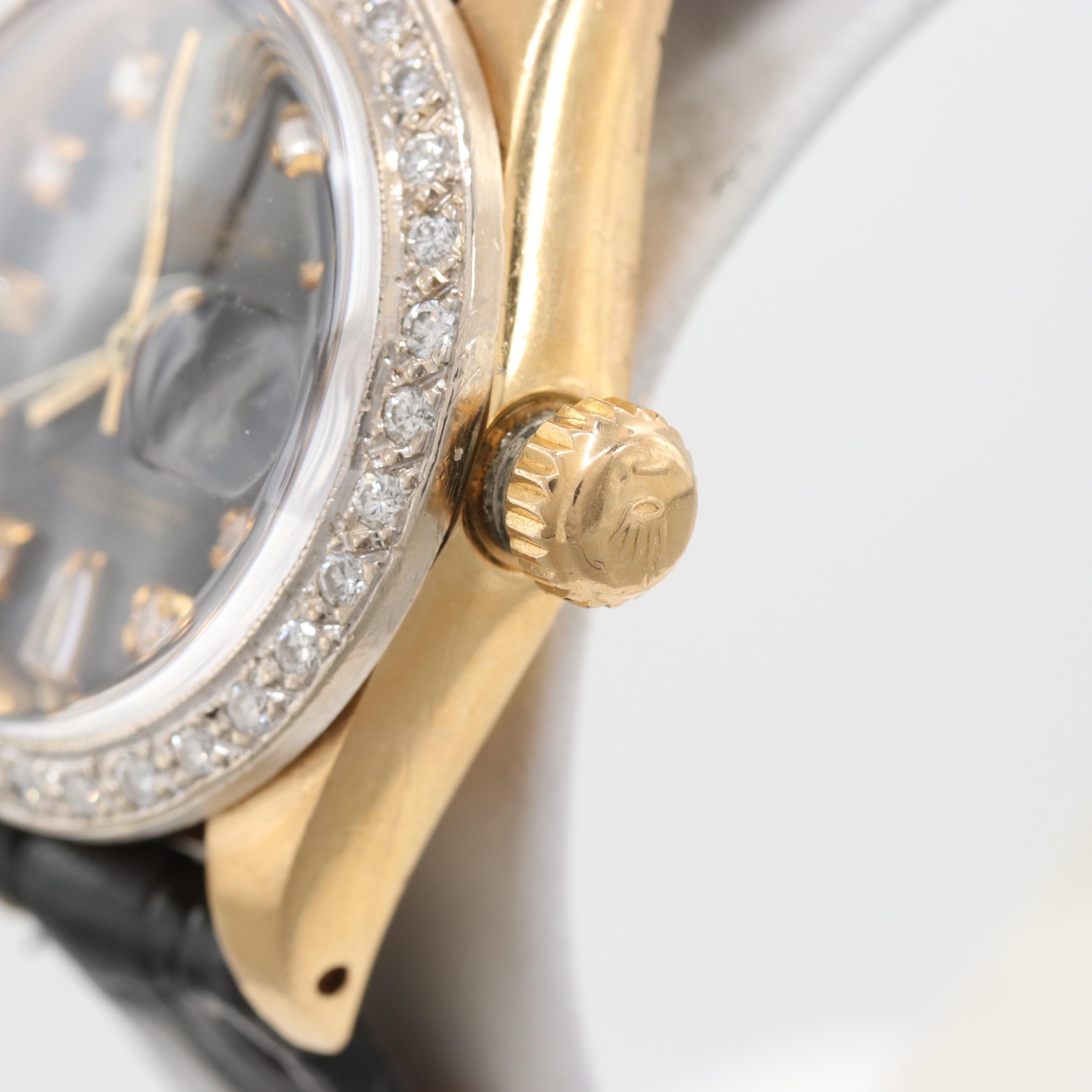 Vintage Rolex Datejust 18K Yellow Gold Diamond Watch, 1983