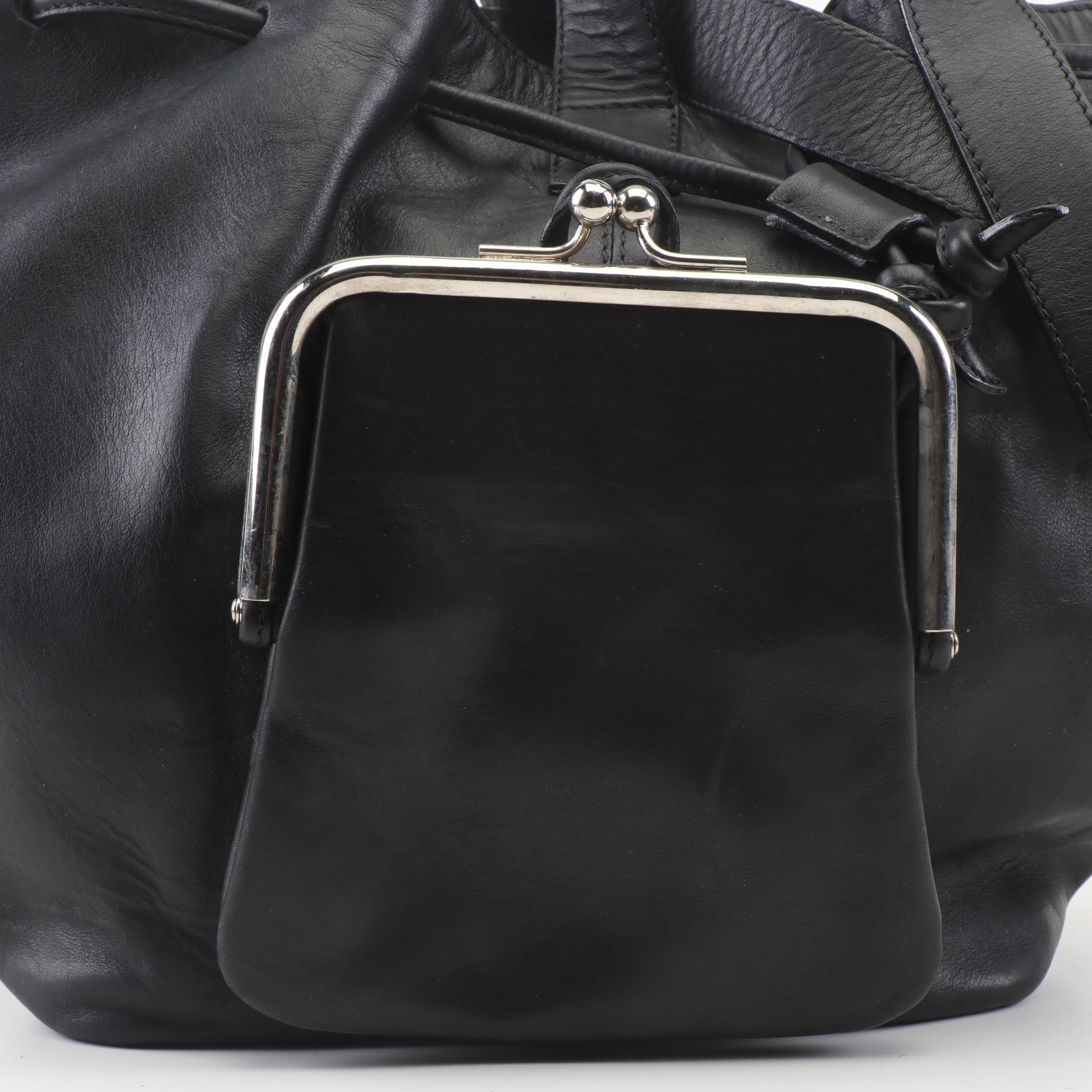 Women's Joan & David Black Leather Shoulder Bag, Made in Italy