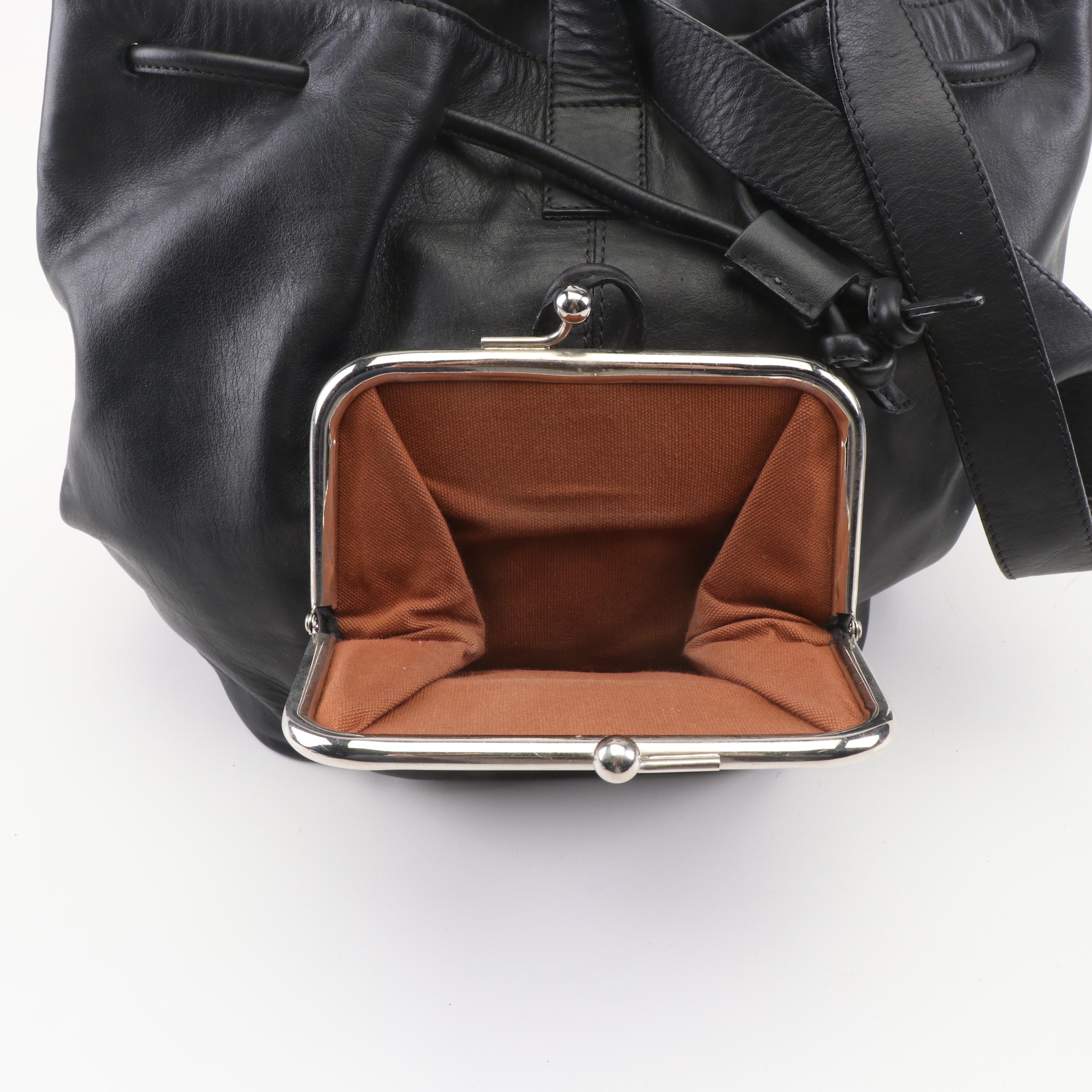Women's Joan & David Black Leather Shoulder Bag, Made in Italy