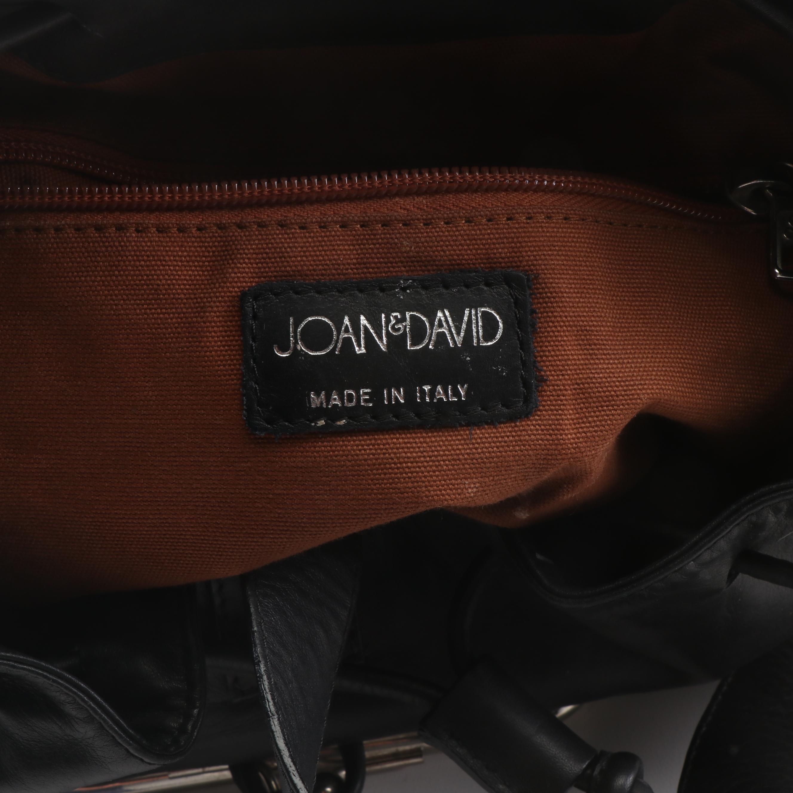 Women's Joan & David Black Leather Shoulder Bag, Made in Italy