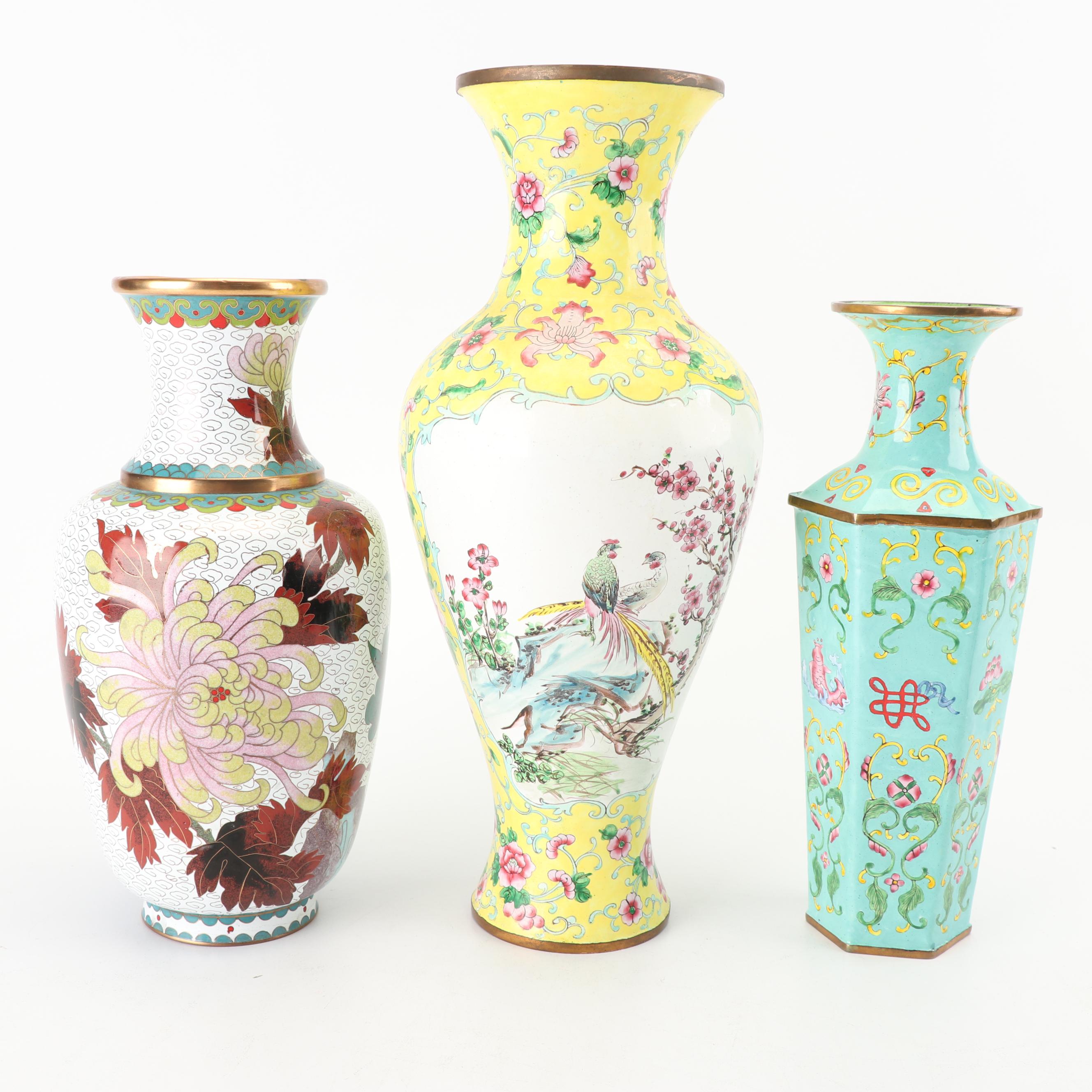 Chinese Cloisonné and Enameled Vases and Censer, 20th Century