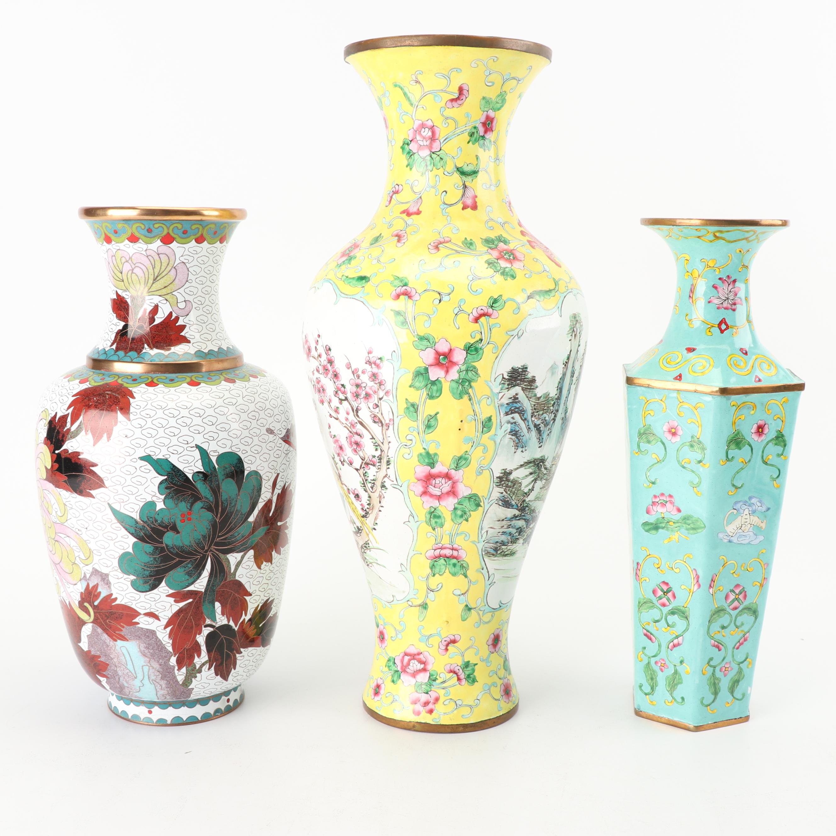 Chinese Cloisonné and Enameled Vases and Censer, 20th Century