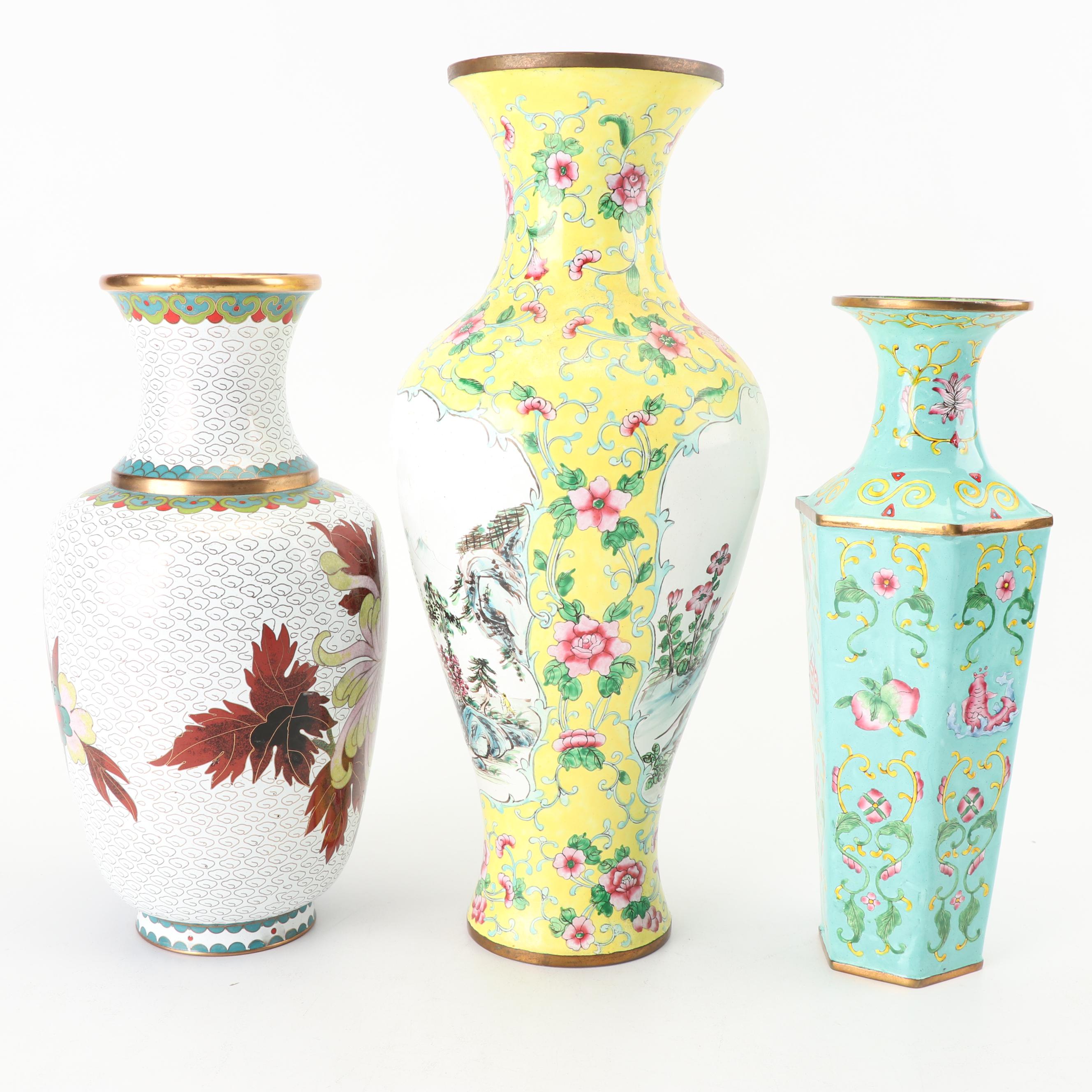 Chinese Cloisonné and Enameled Vases and Censer, 20th Century