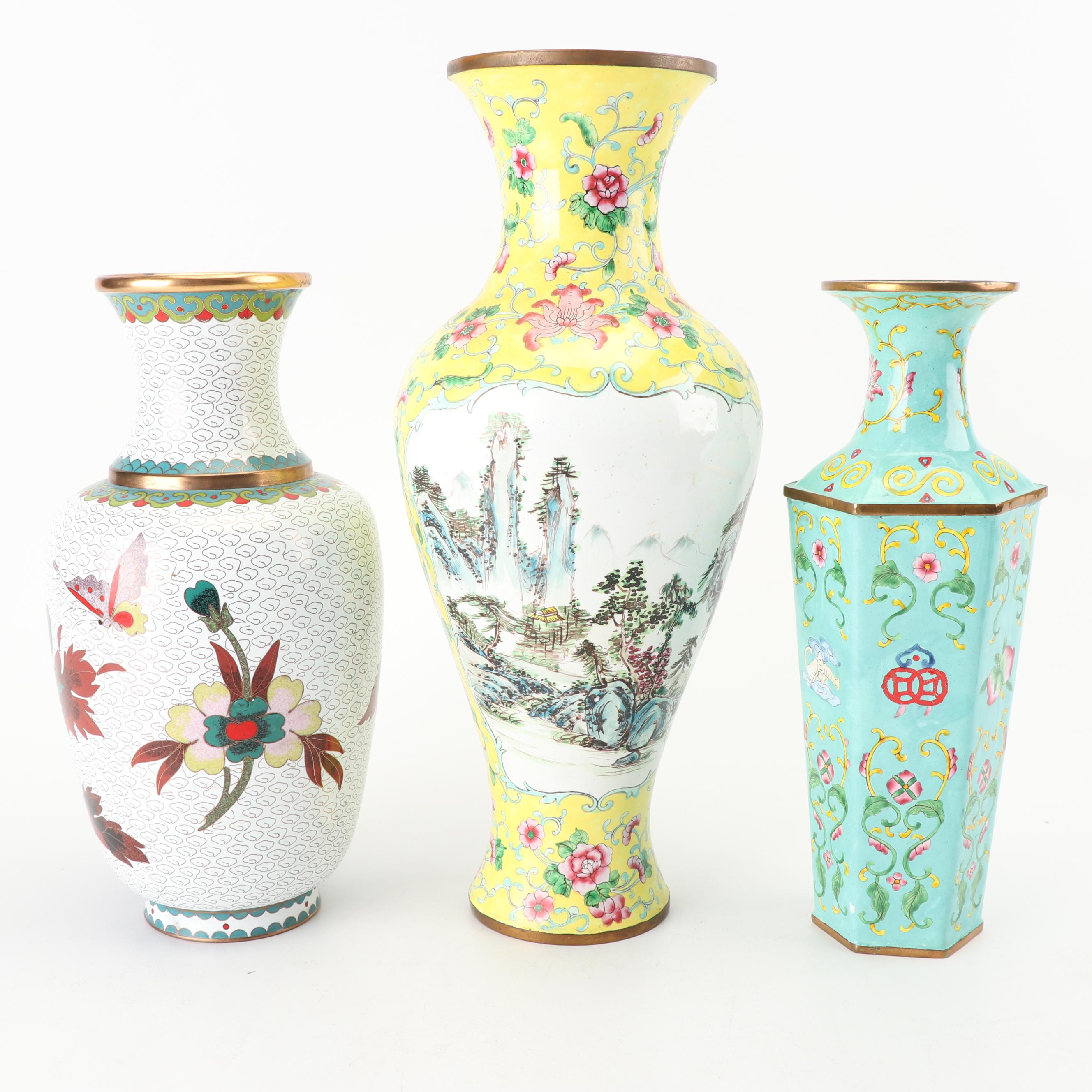 Chinese Cloisonné and Enameled Vases and Censer, 20th Century