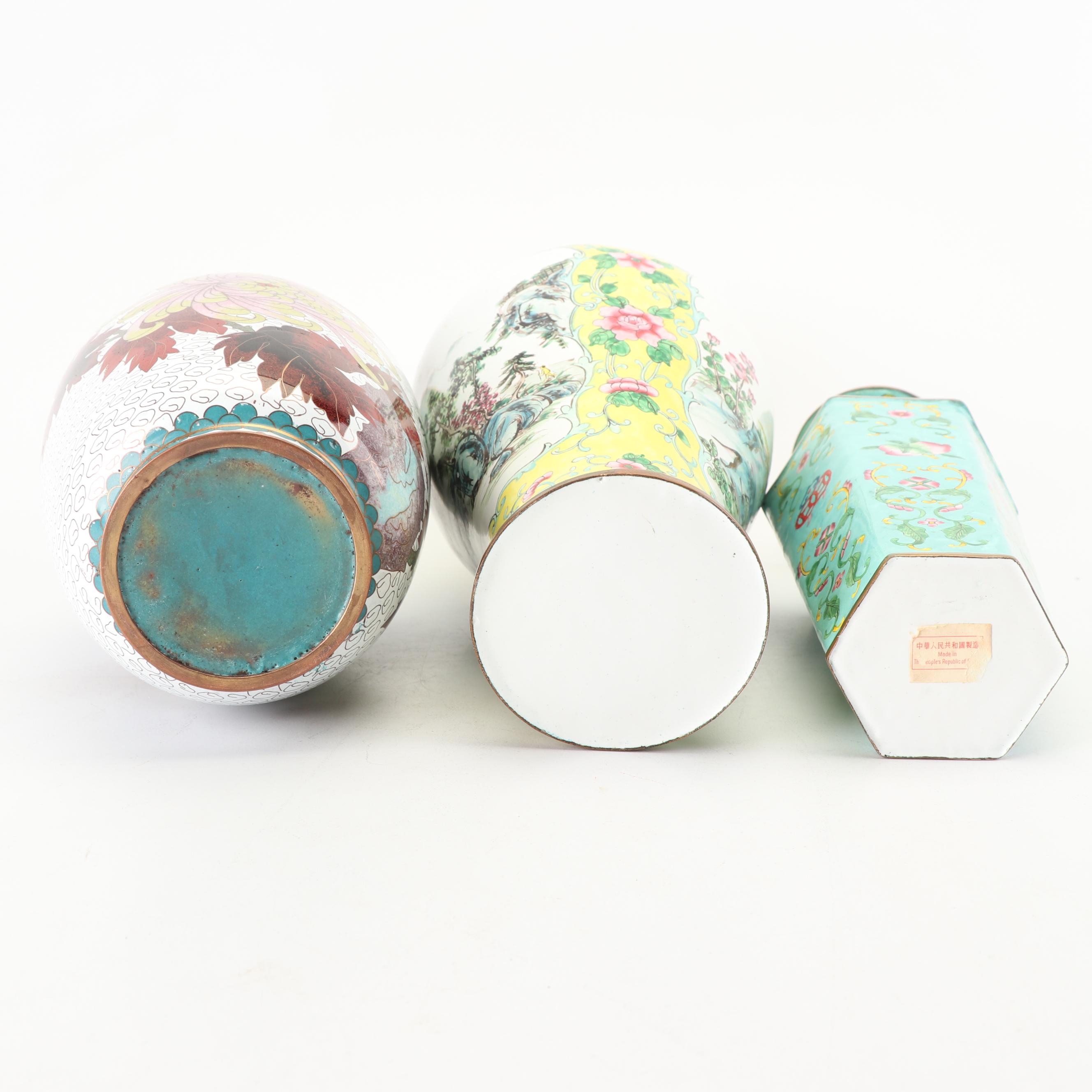 Chinese Cloisonné and Enameled Vases and Censer, 20th Century