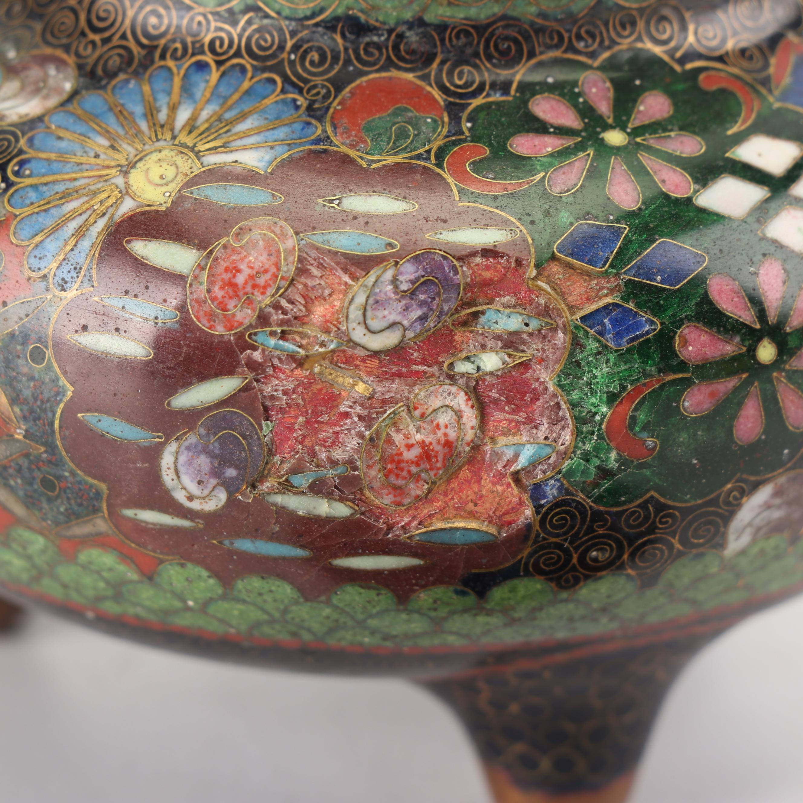 Chinese Cloisonné and Enameled Vases and Censer, 20th Century