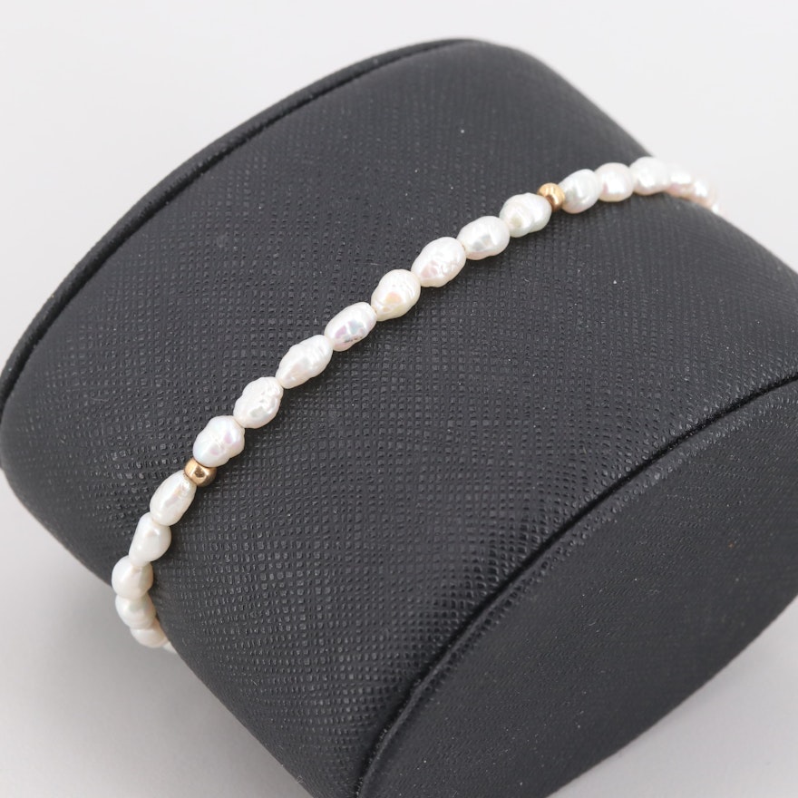 14K Yellow Gold Cultured Pearl Bracelet