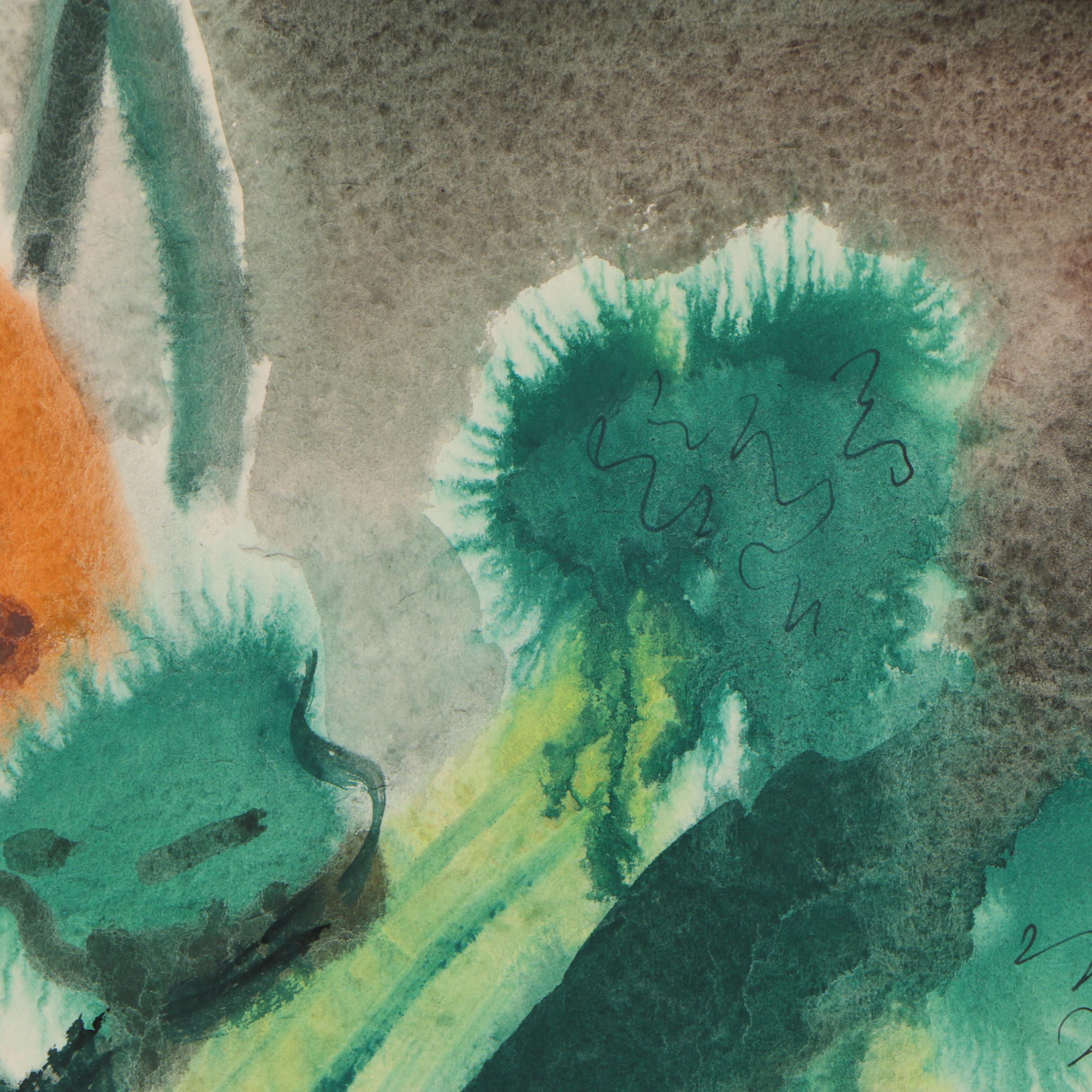 Esther Phillips 1950s Watercolor Folk Art Painting of Still Life