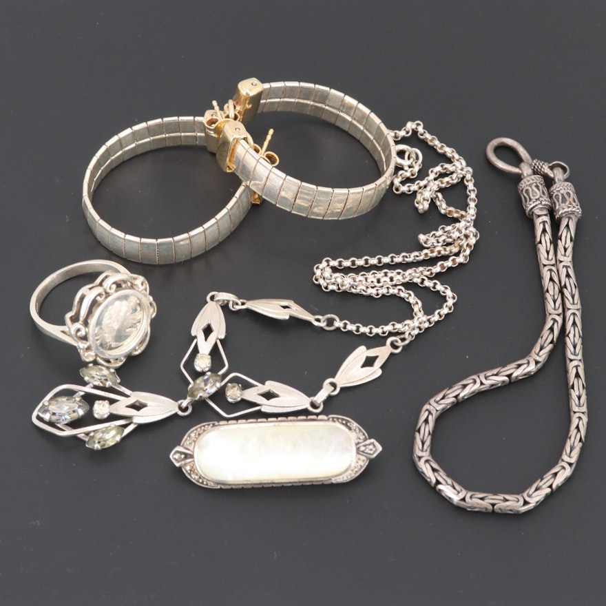 Sterling Silver Mother of Pearl and Foilback Glass Jewelry Assortment