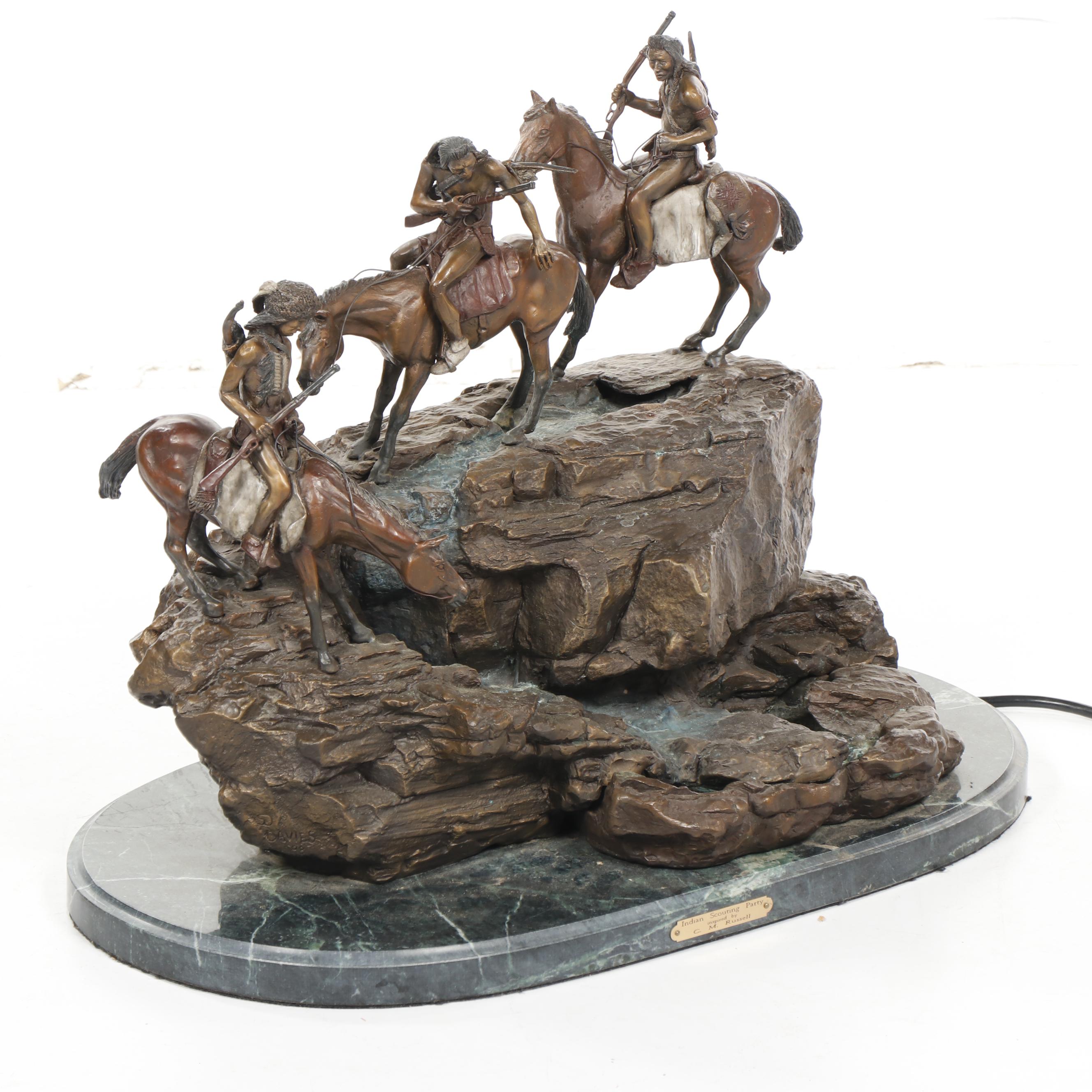 Bronze Fountain Sculpture after Charles M. Russell "Indian Scouting Party"