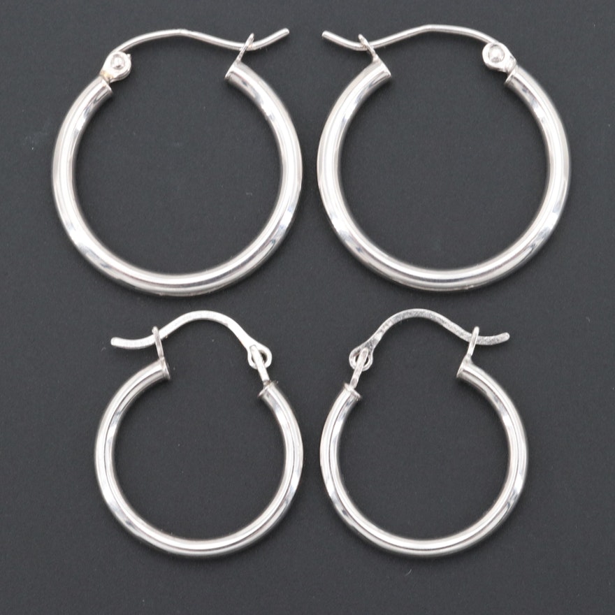 14K White Gold and Silver Tone Hoop Earrings