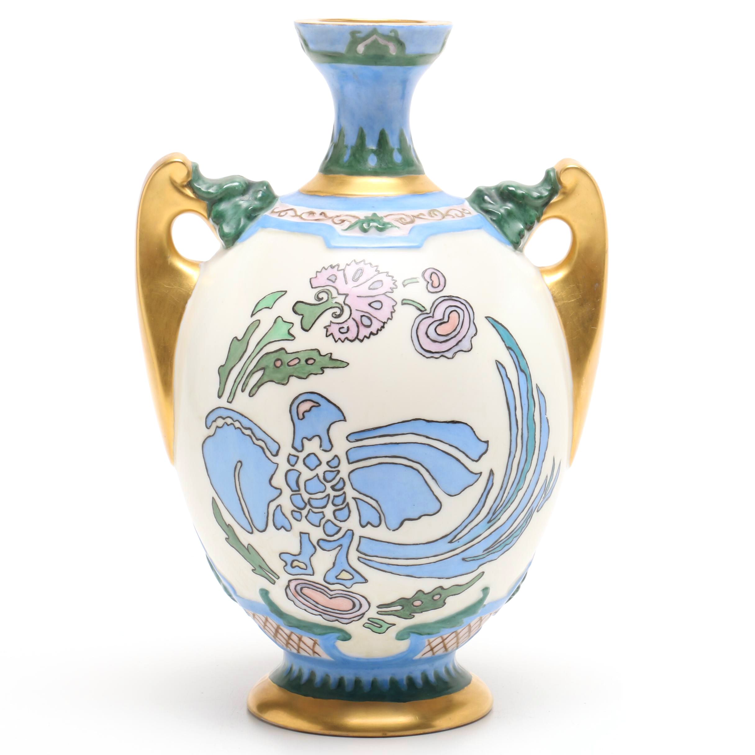 Hobbyist Painted Porcelain Vase by M. Hall, 1946