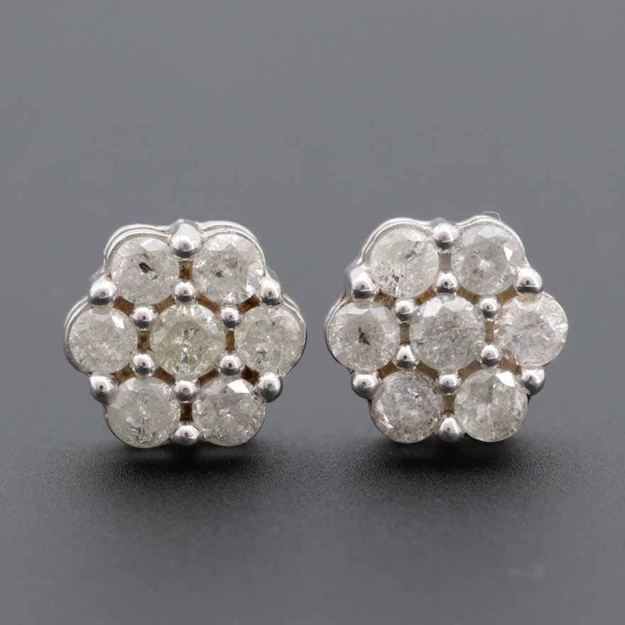Sterling Silver Diamond Cluster Earrings