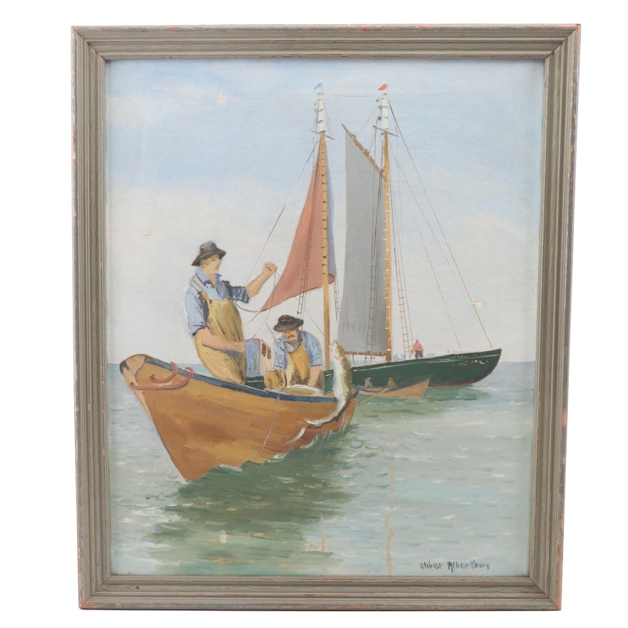 Oliver Albertson Oil Painting of Fishing Scene