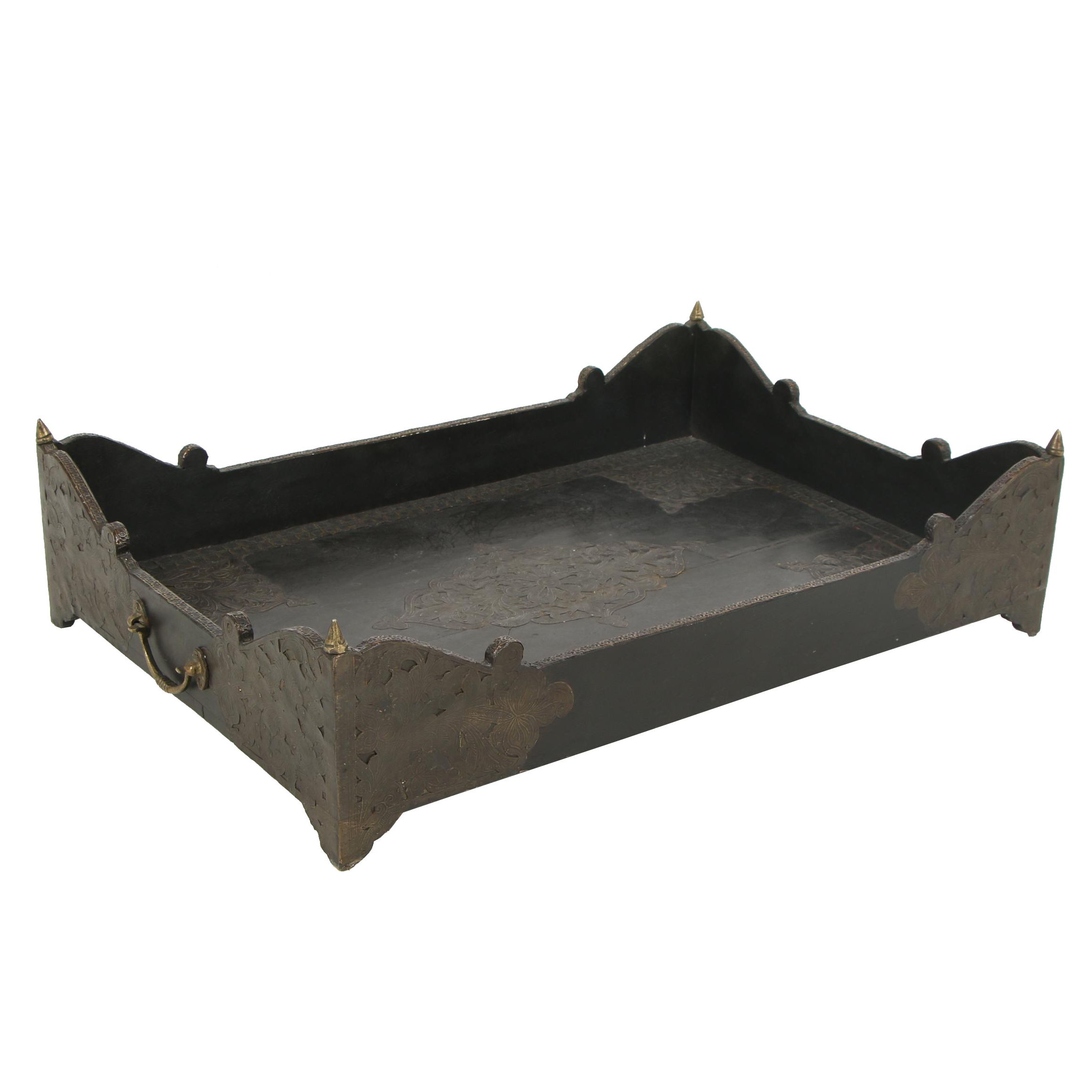 Decorative Coffee Table Tray with Engraved Metal Accents