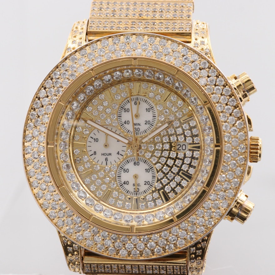 Icetime International Gold Tone 11.15 CTW Diamond Chronograph Quartz Wristwatch