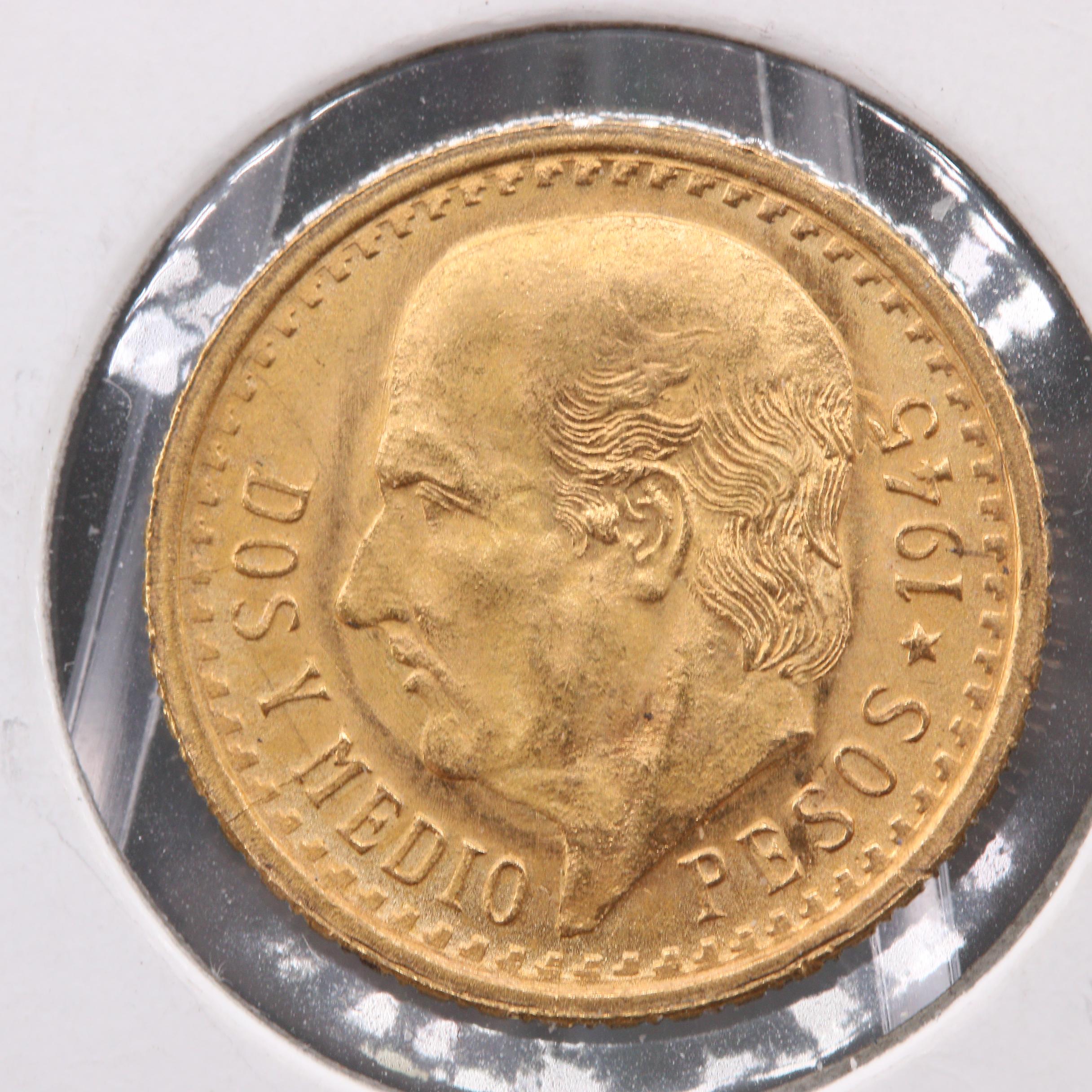 1945 Mexico 2 1/2 Pesos Restrike Gold Coin