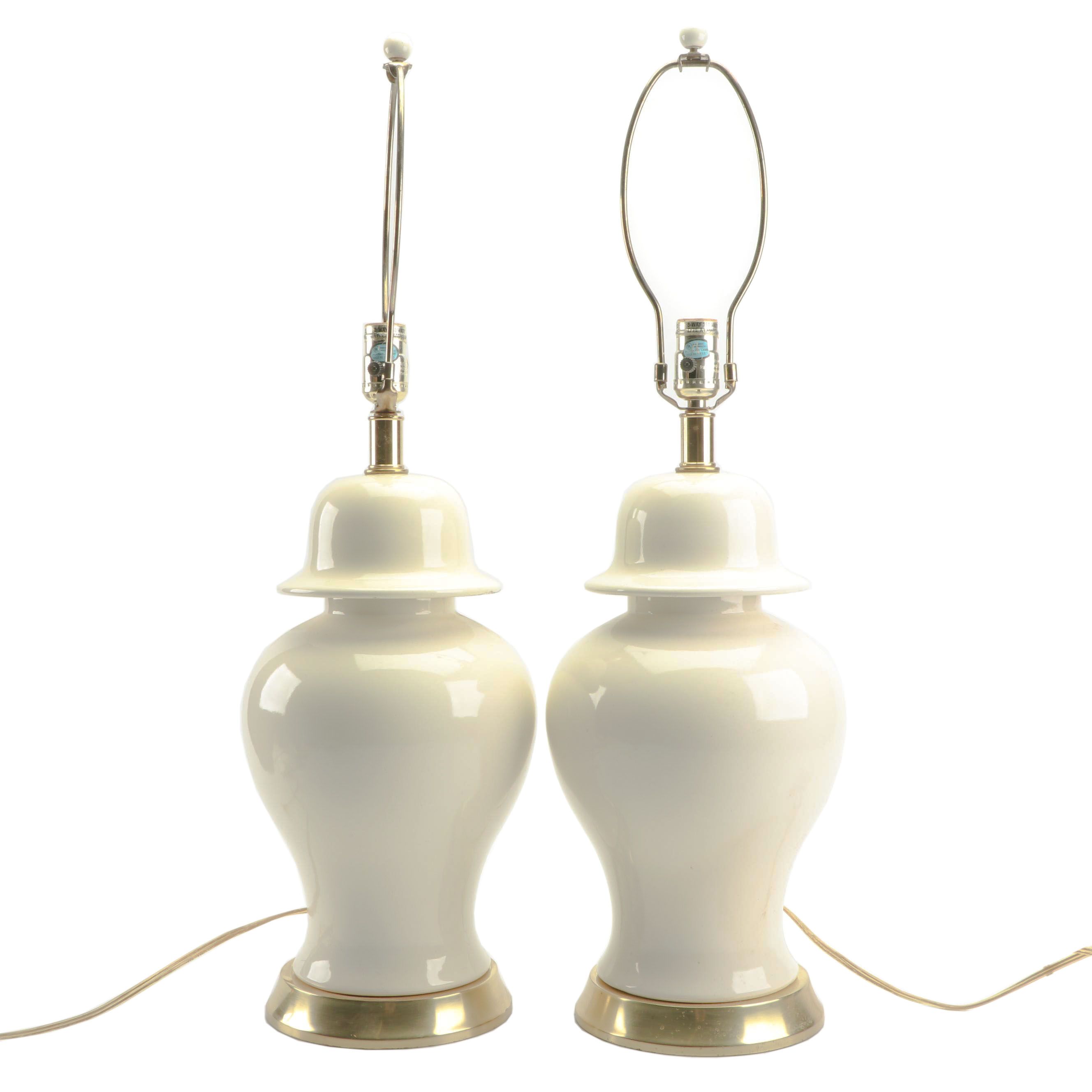 Tyndale Lamps of Chicago Ceramic and Brass Urn Table Lamps, Late 20th Century