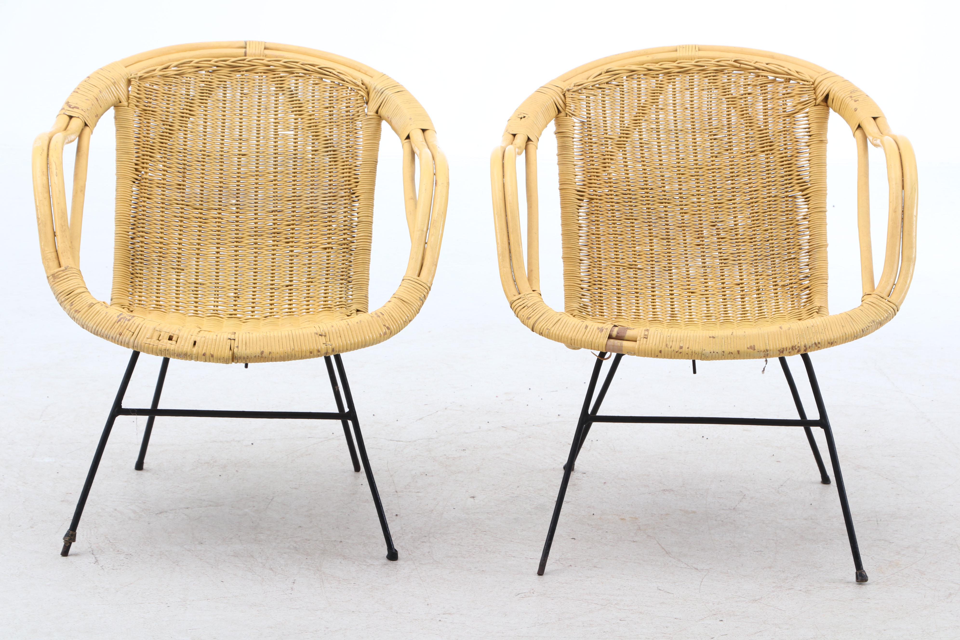 Two Yellow Wicker Chairs | EBTH
