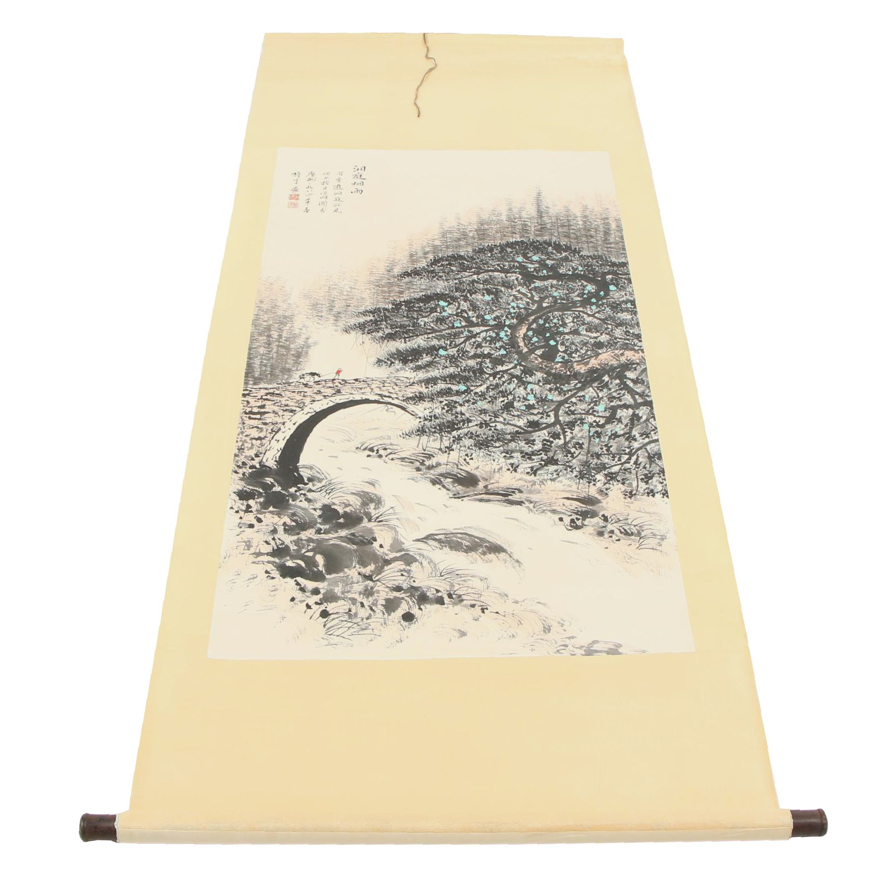 Li Xiongcai Ink and Gouache Hanging Scroll "Rain at Dongting Lake"