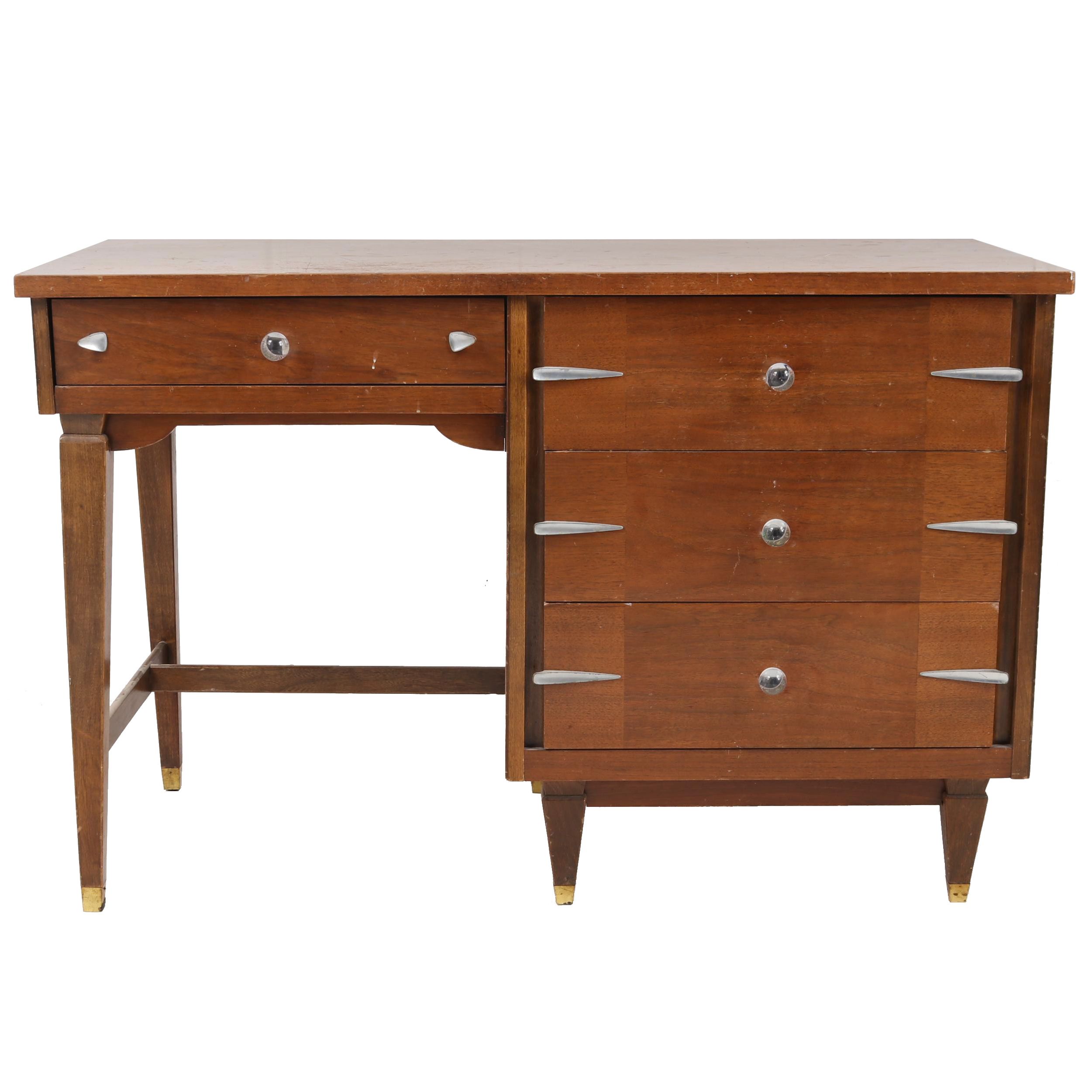 Art Moderne Mahogany Student Desk with Chromed Accents, Early to Mid 20th Cent.