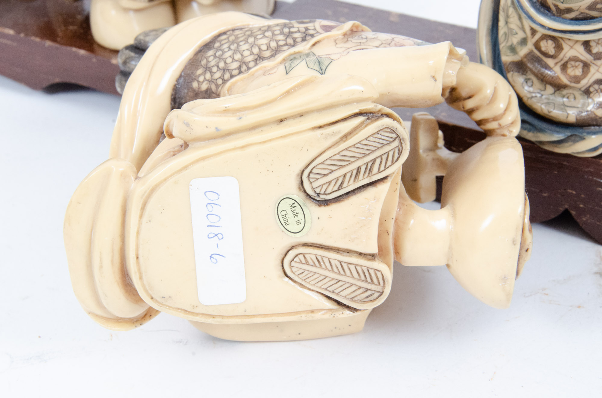 Japanese Style "Seven Lucky Gods" Figurines with Wooden Display Stand