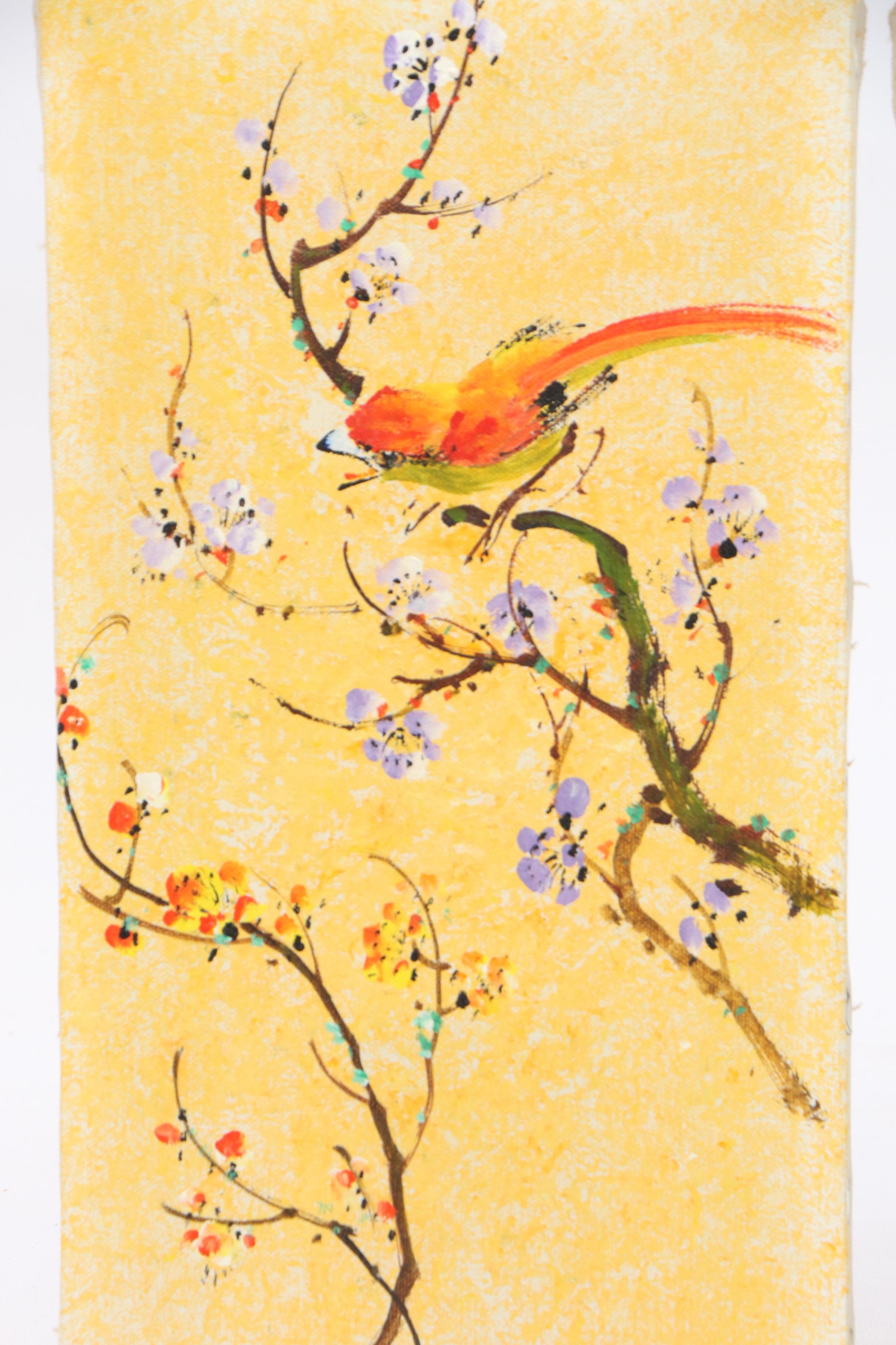 Ho-Chu Mid-Century East Asian Inspired Acrylic Paintings