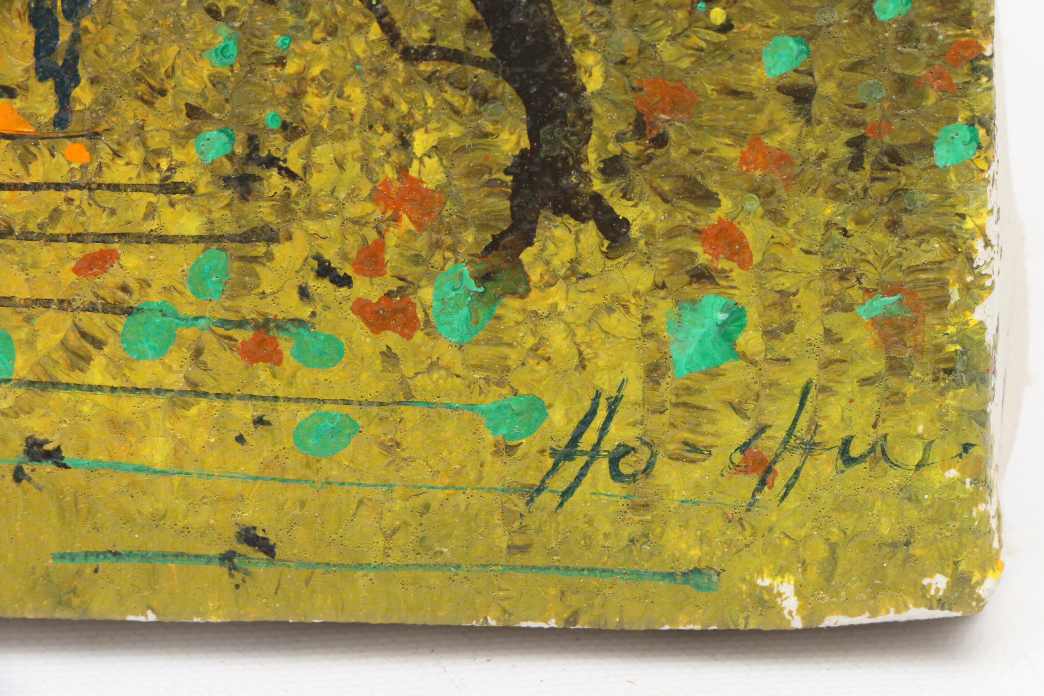 Ho-Chu Mid-Century East Asian Inspired Acrylic Paintings