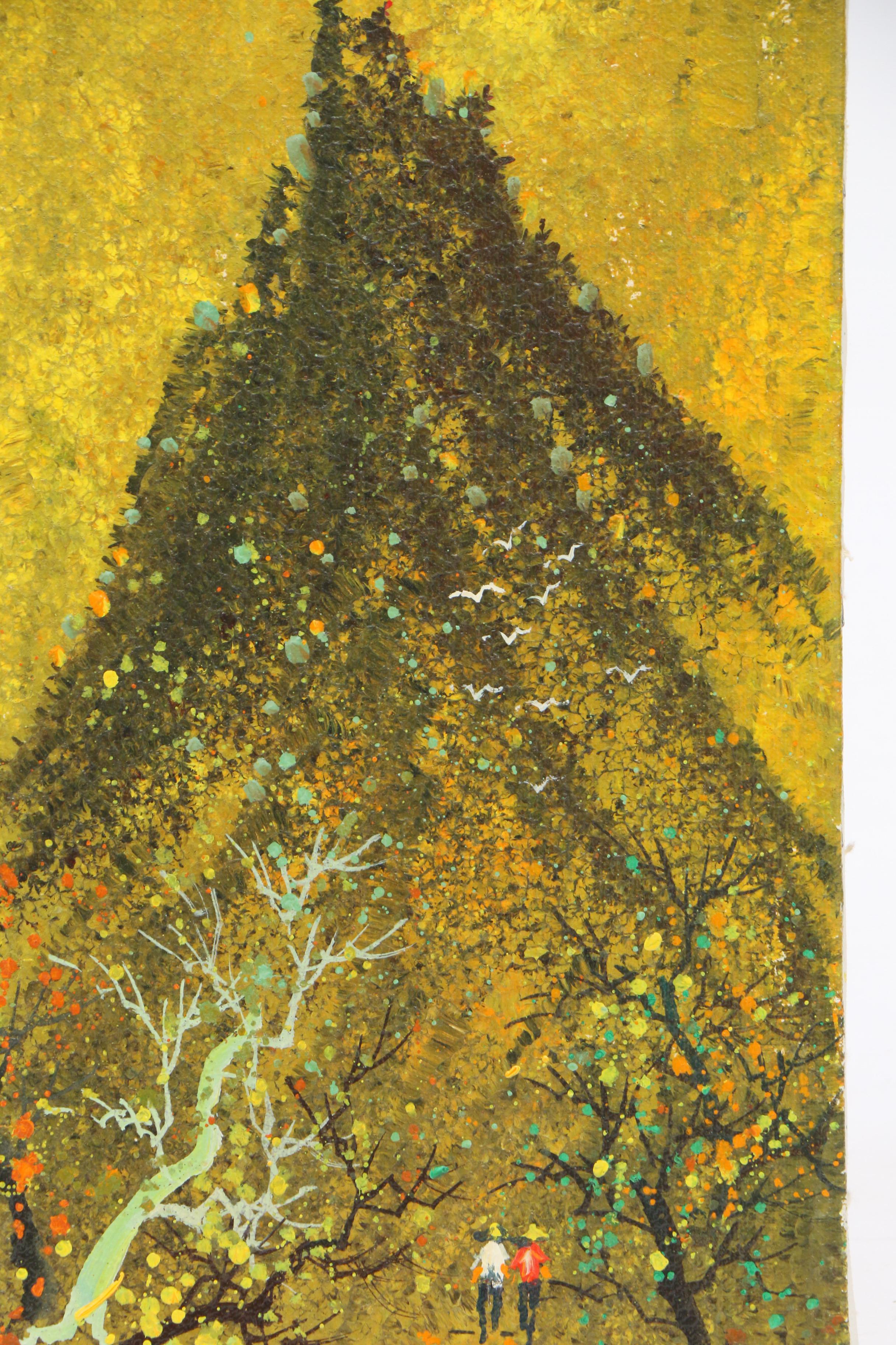 Ho-Chu Mid-Century East Asian Inspired Acrylic Paintings