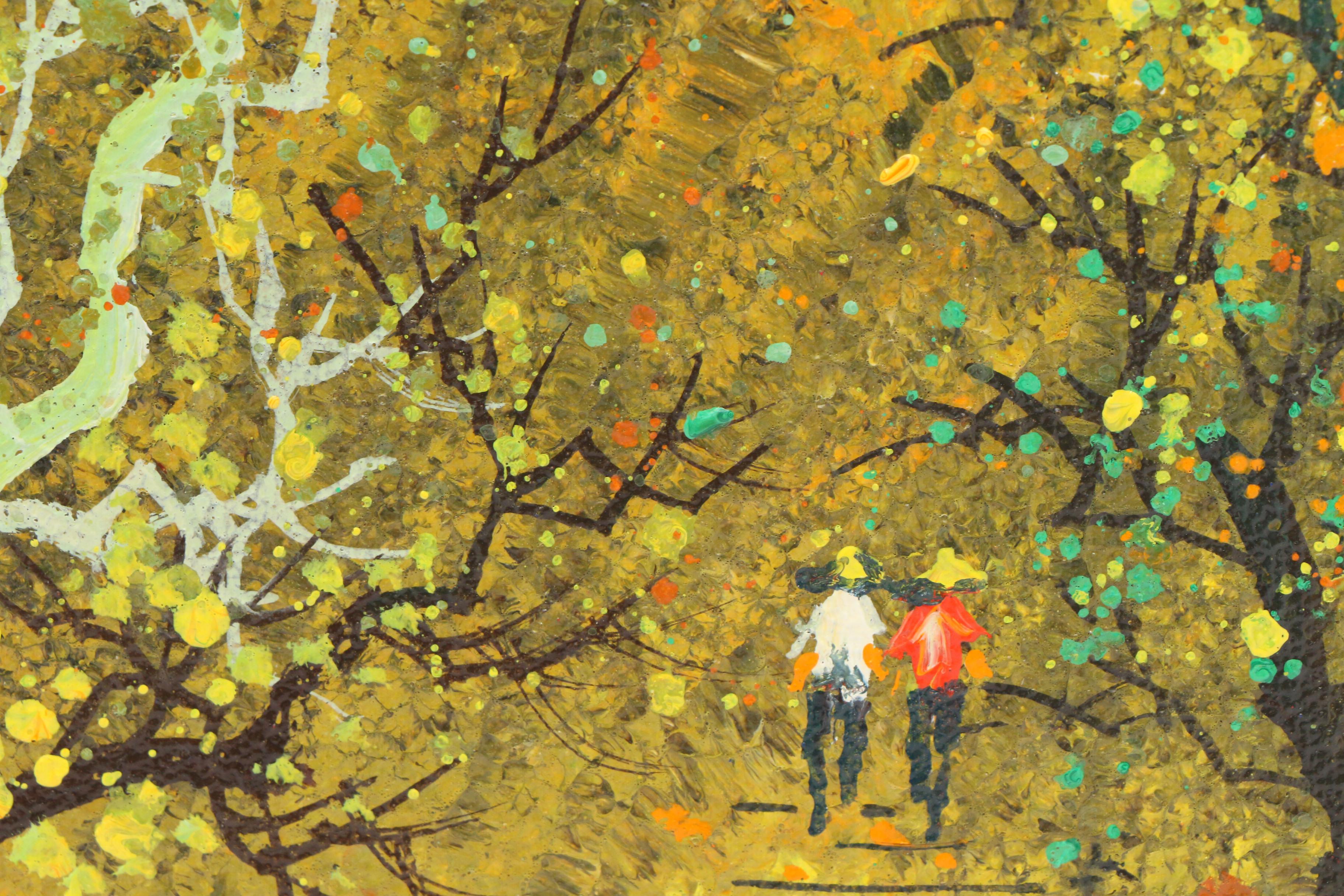 Ho-Chu Mid-Century East Asian Inspired Acrylic Paintings