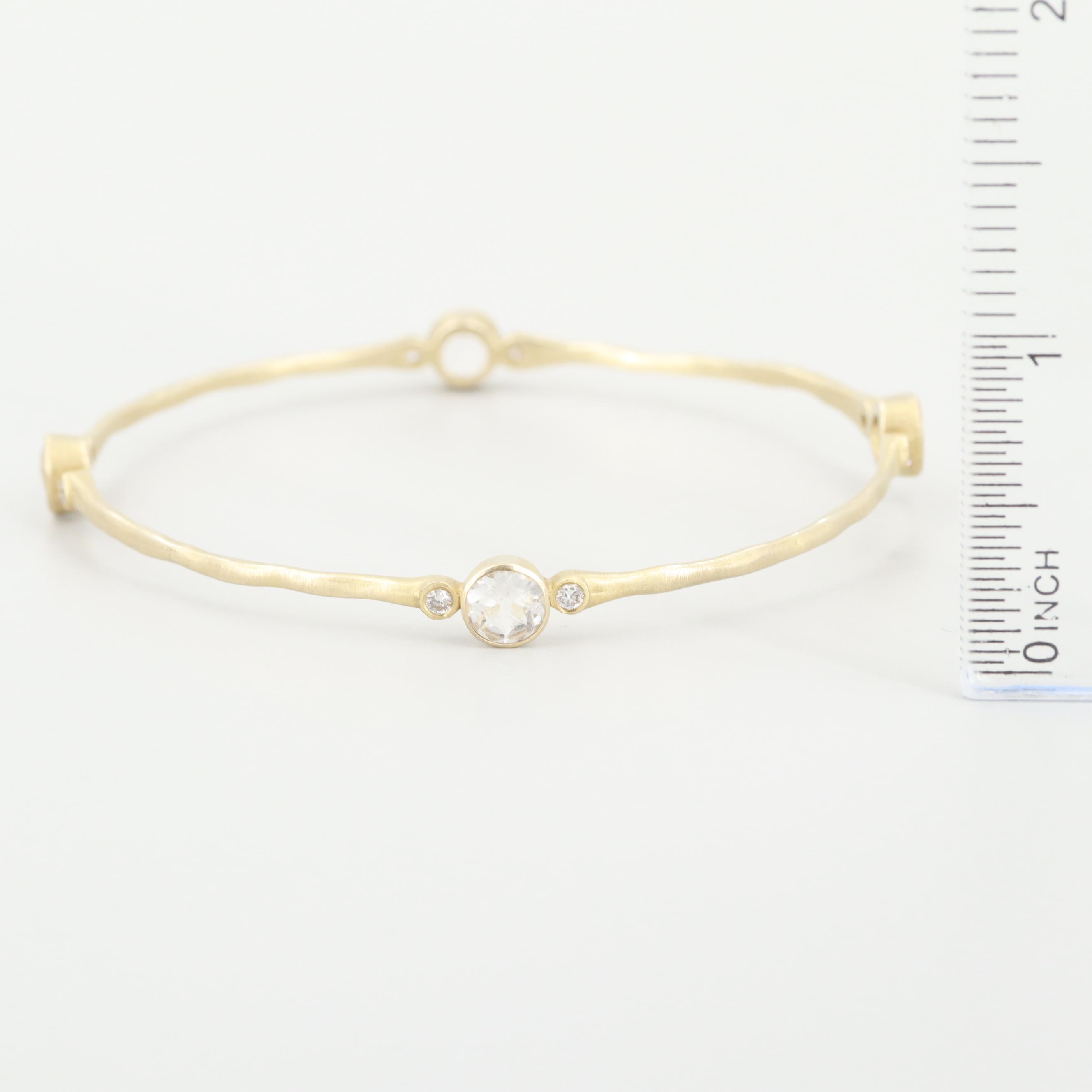 14K White and Yellow Gold Diamond and White Topaz Bangle Bracelets