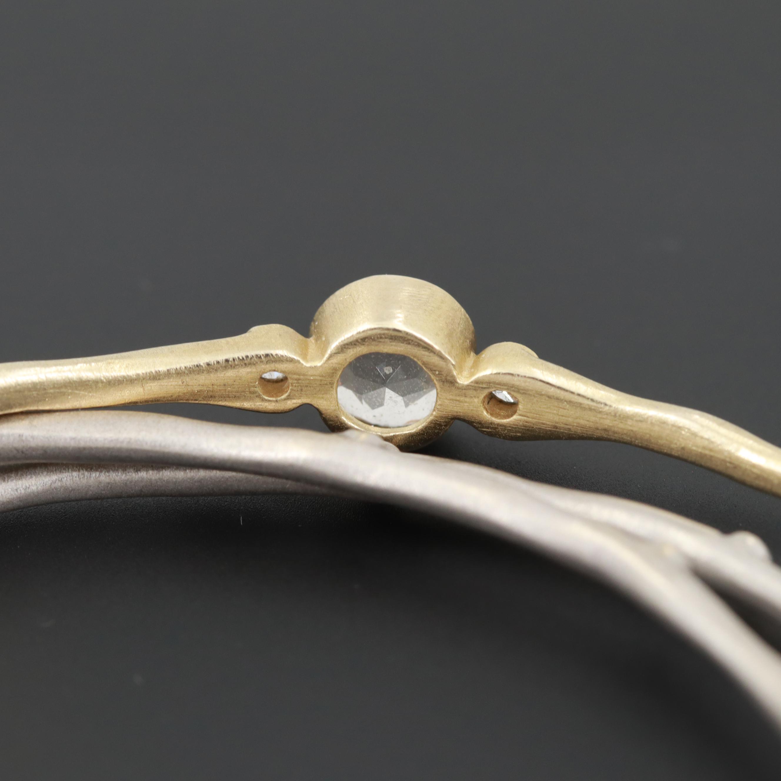 14K White and Yellow Gold Diamond and White Topaz Bangle Bracelets