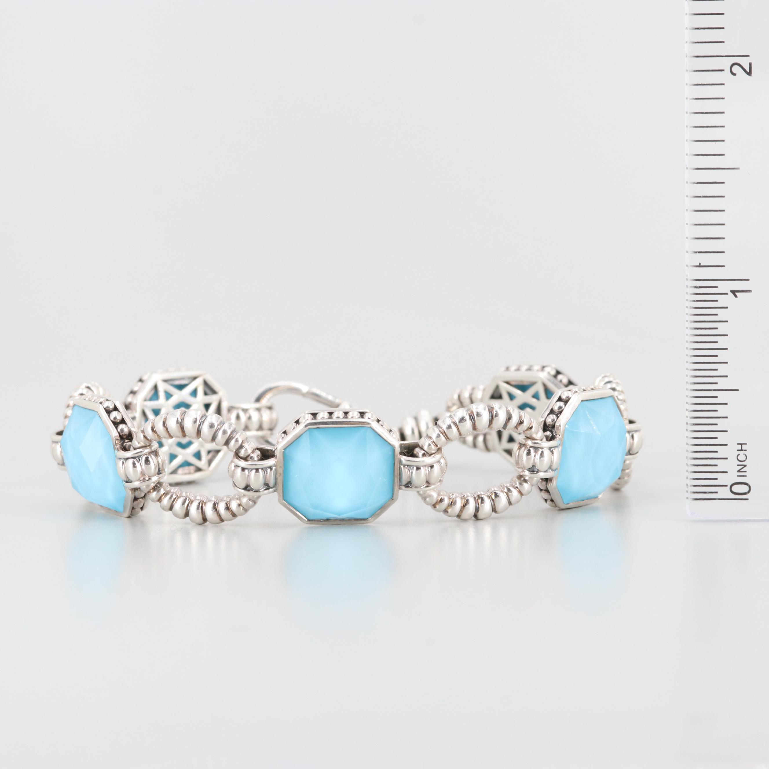 Lagos Sterling Silver Quartz and Synthetic Turquoise Doublet Bracelet