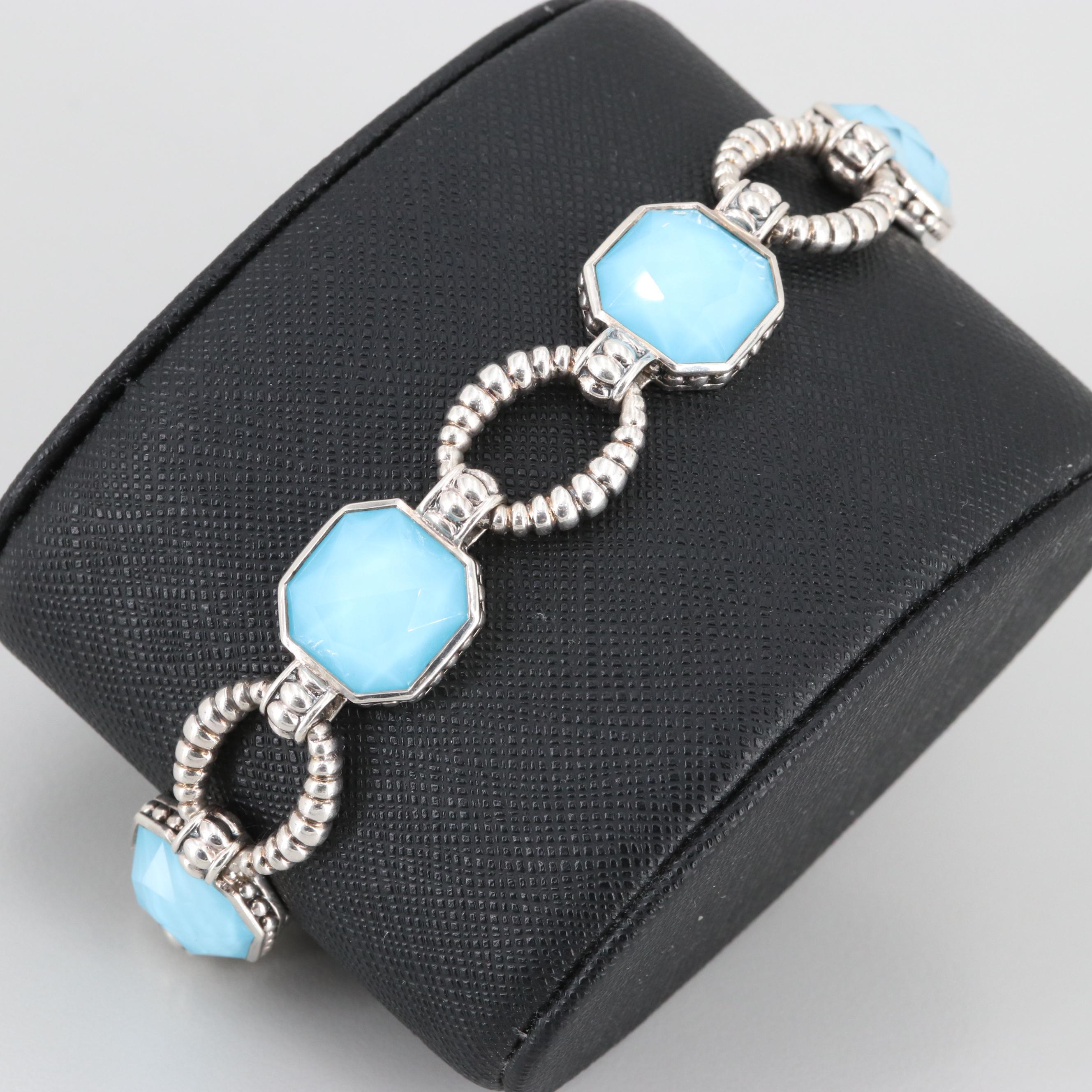 Lagos Sterling Silver Quartz and Synthetic Turquoise Doublet Bracelet
