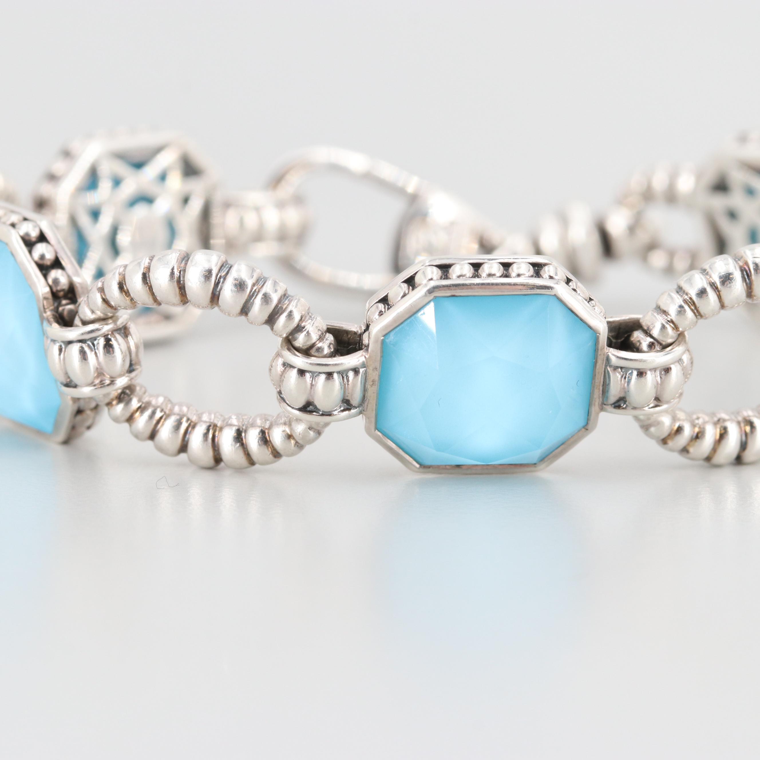 Lagos Sterling Silver Quartz and Synthetic Turquoise Doublet Bracelet