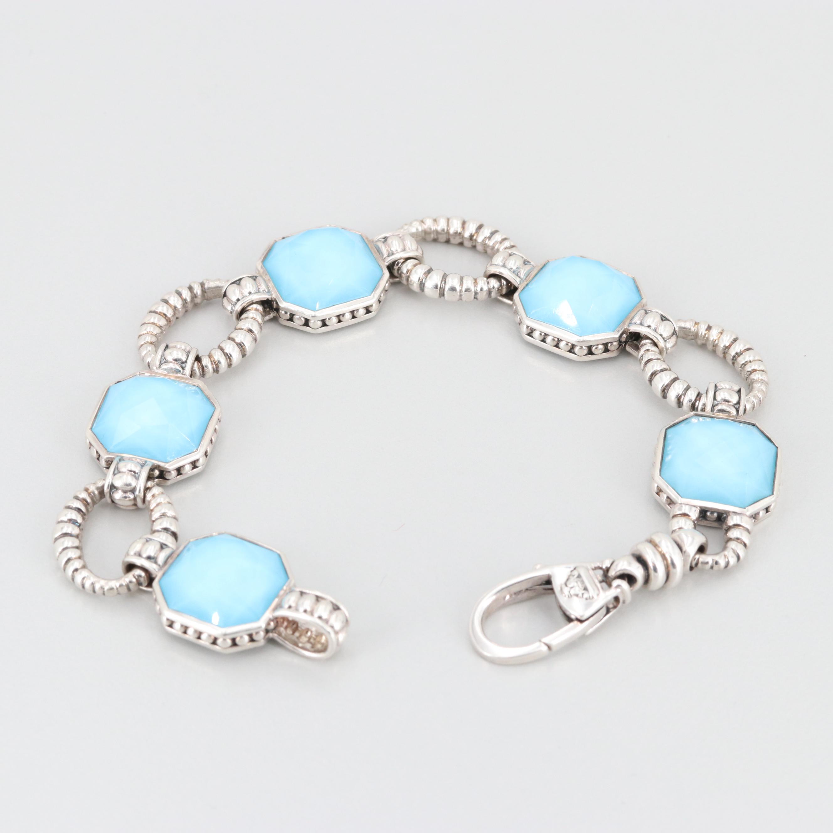 Lagos Sterling Silver Quartz and Synthetic Turquoise Doublet Bracelet