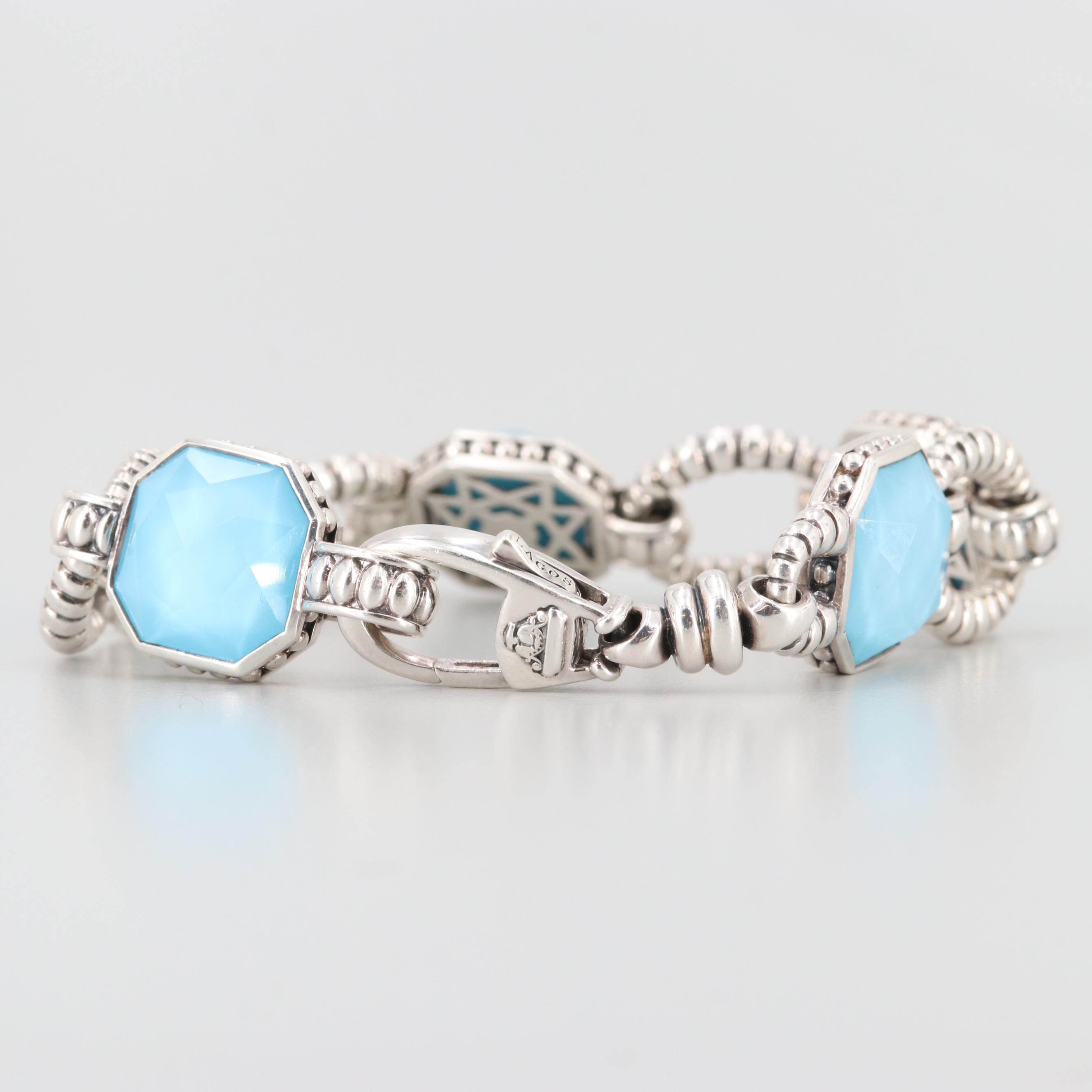 Lagos Sterling Silver Quartz and Synthetic Turquoise Doublet Bracelet