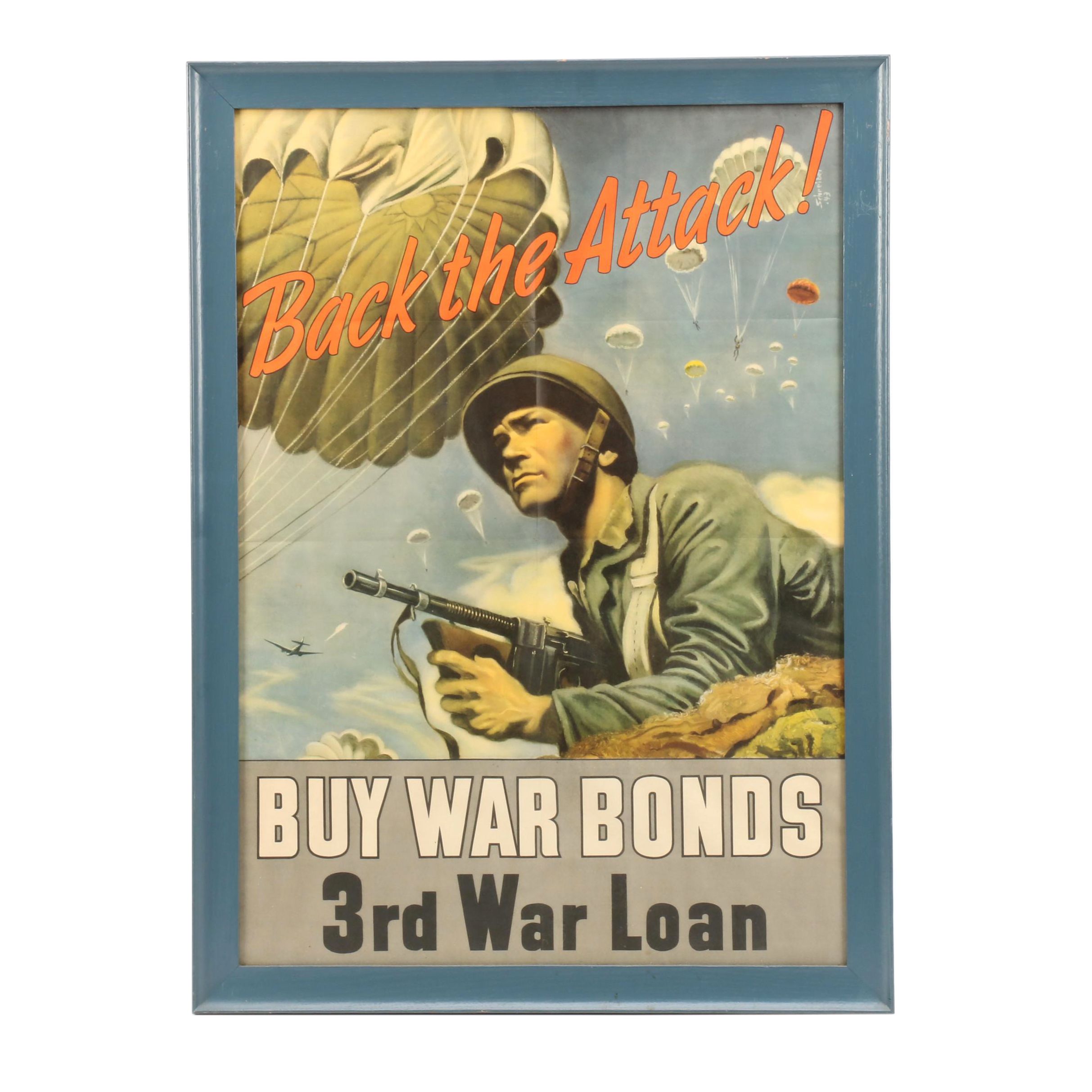 1943 War Bond Poster Designed by Georges Schreiber "Back the Attack!"