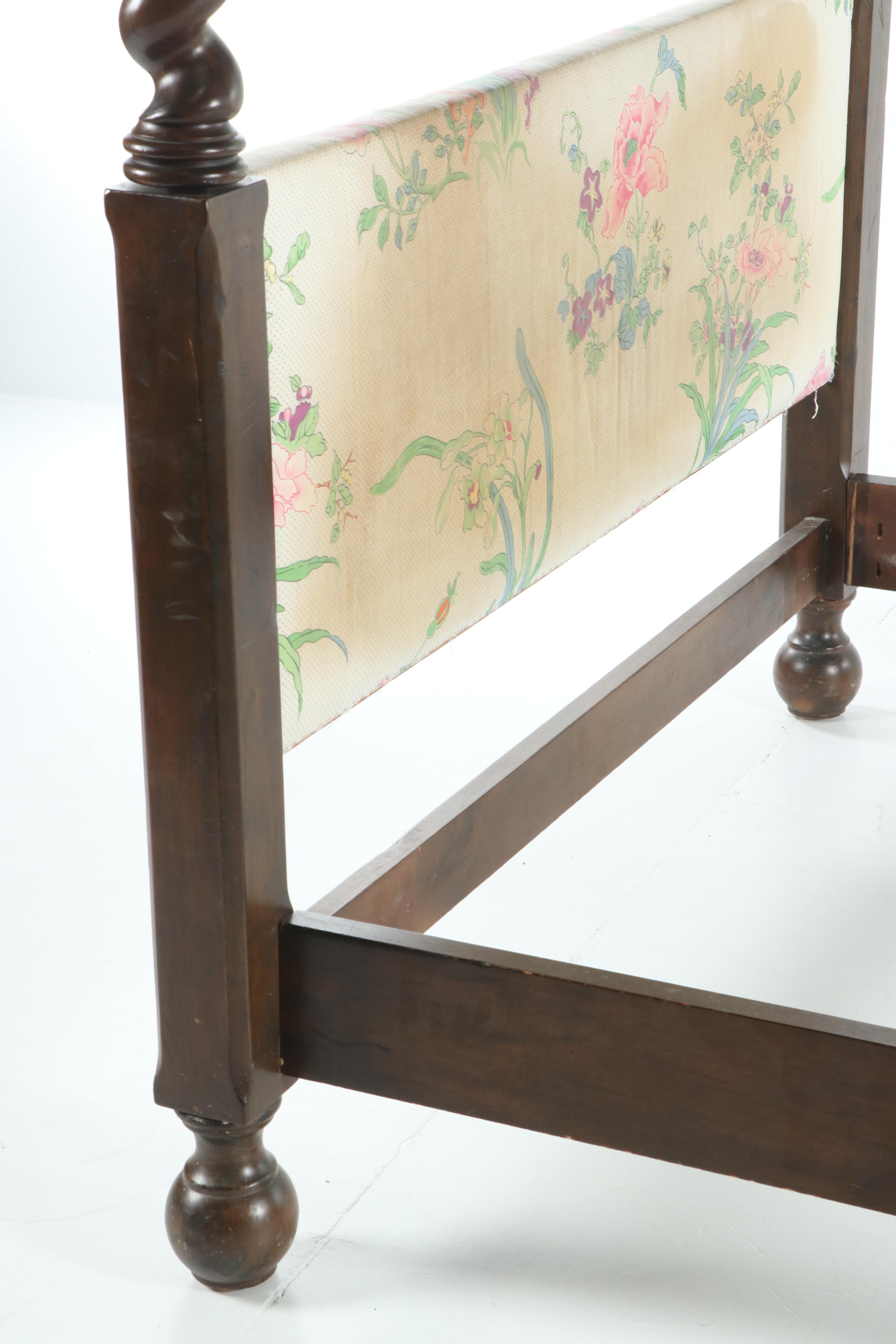 Mahogany Stained Barley Twist Queen Size Canopy Bed By Baker Furniture, 20th C.