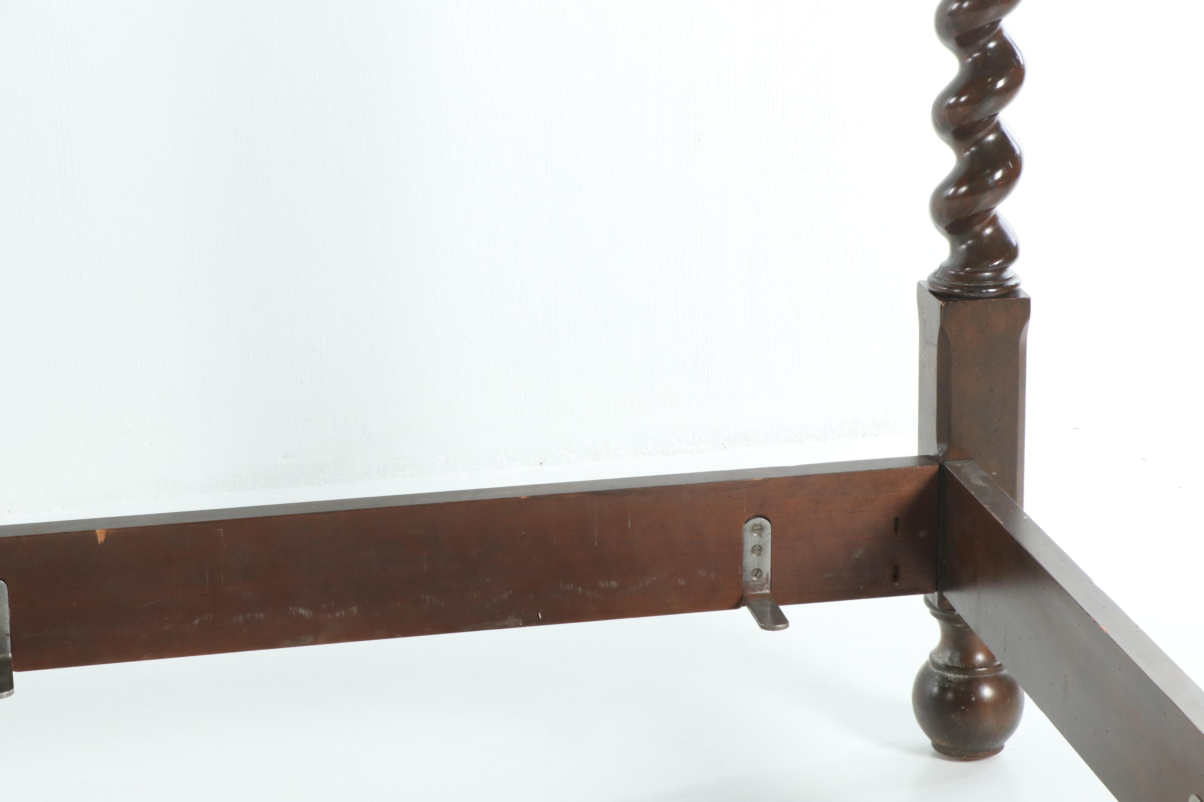 Mahogany Stained Barley Twist Queen Size Canopy Bed By Baker Furniture, 20th C.