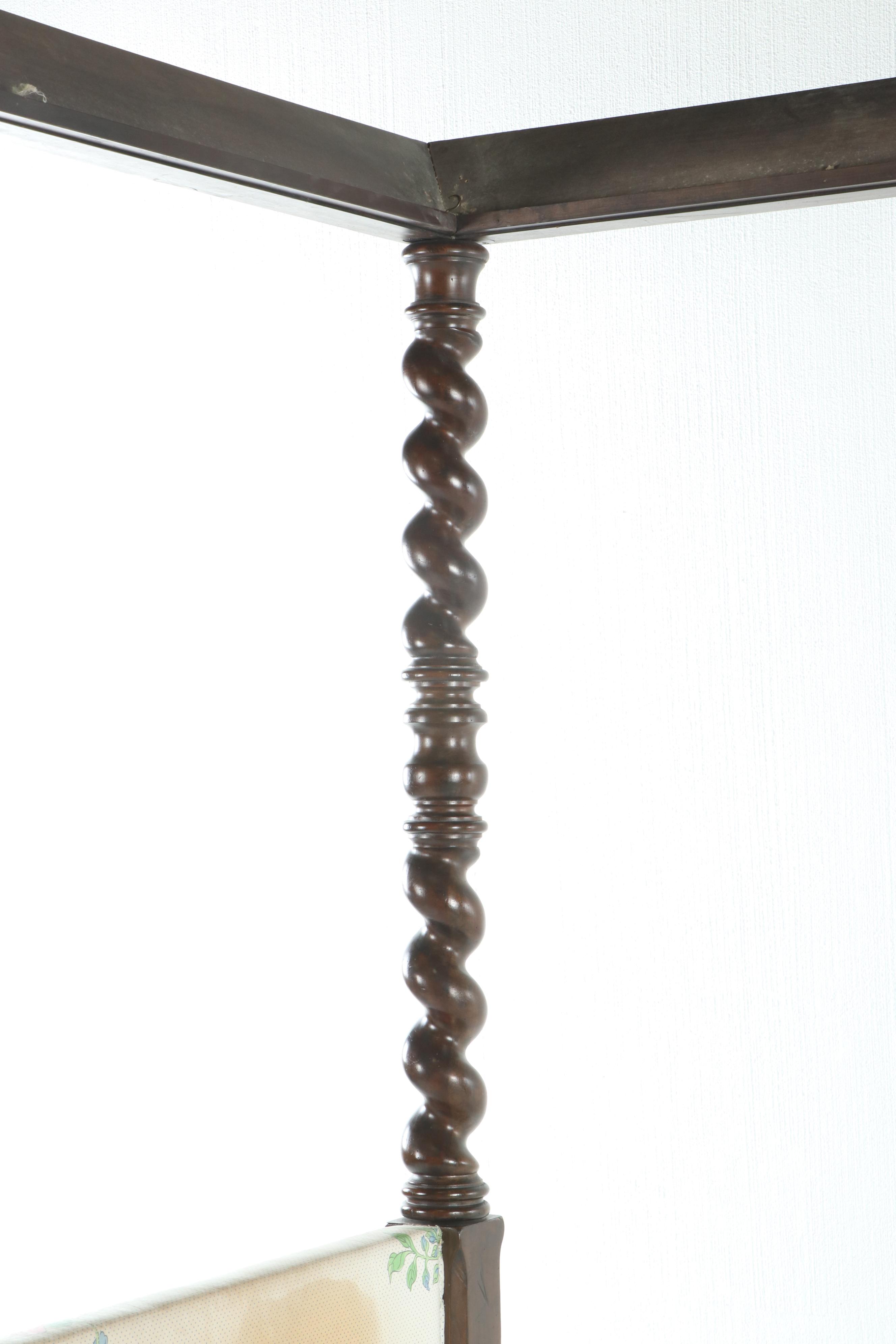 Mahogany Stained Barley Twist Queen Size Canopy Bed By Baker Furniture, 20th C.