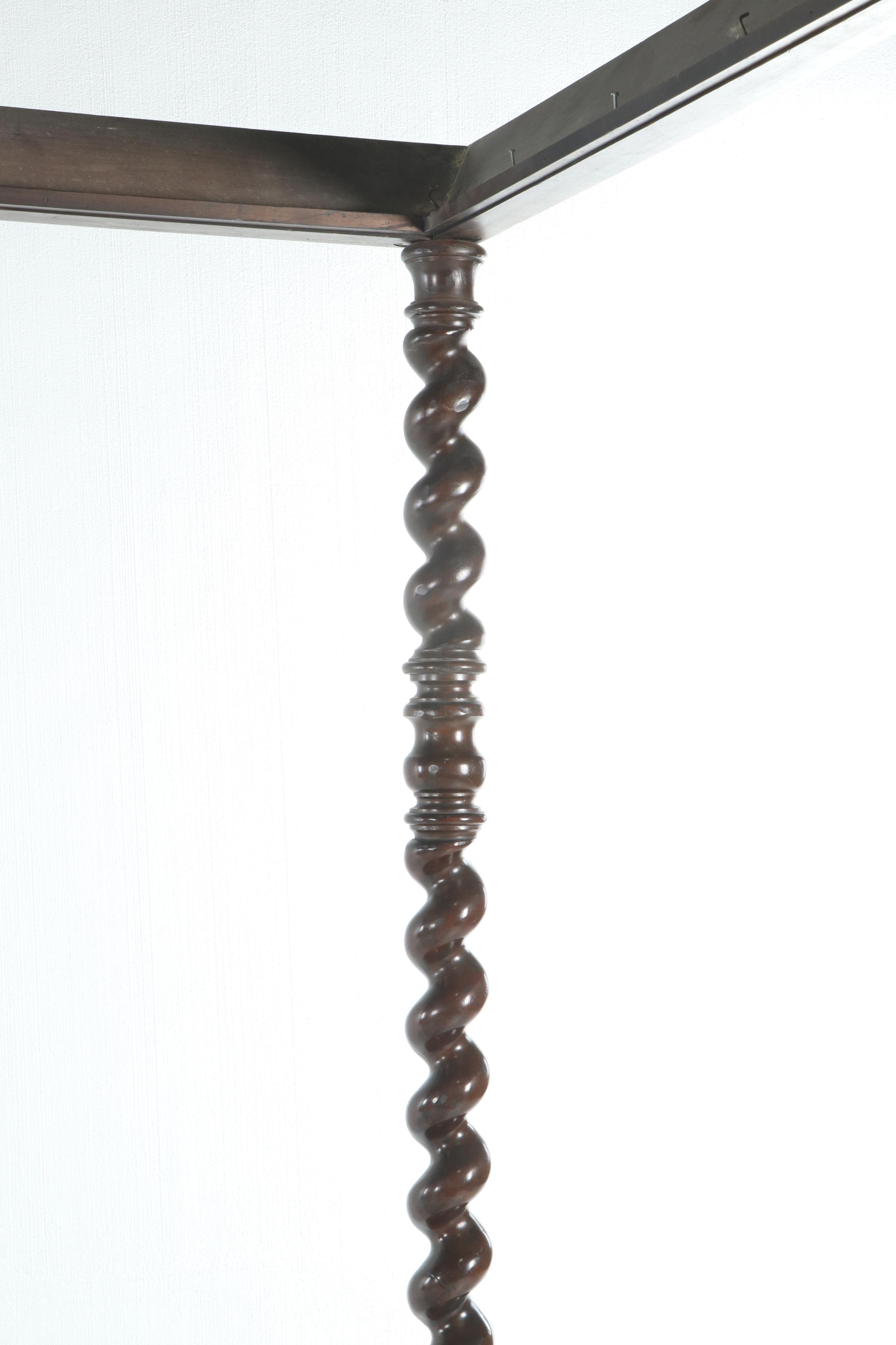 Mahogany Stained Barley Twist Queen Size Canopy Bed By Baker Furniture, 20th C.