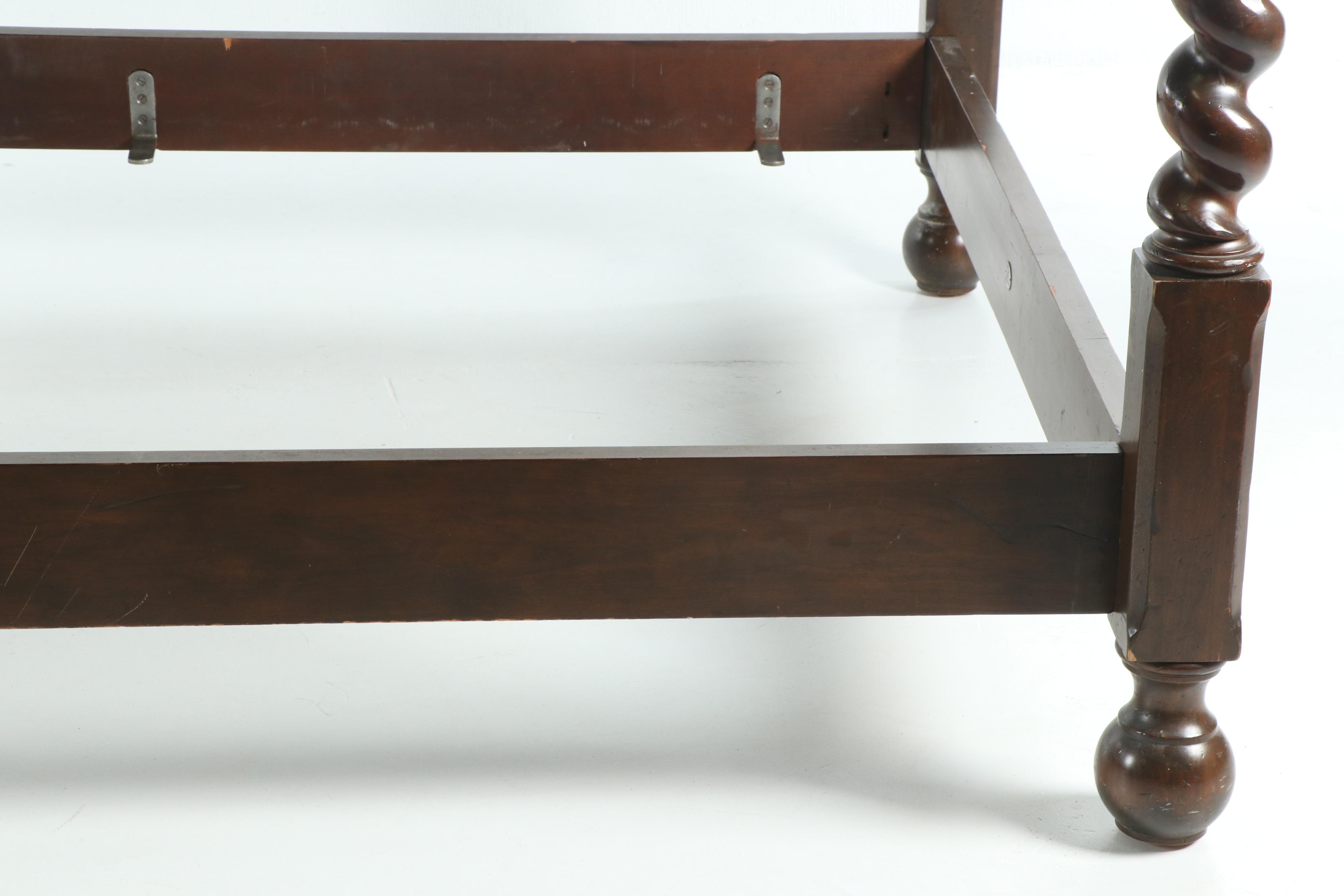 Mahogany Stained Barley Twist Queen Size Canopy Bed By Baker Furniture, 20th C.