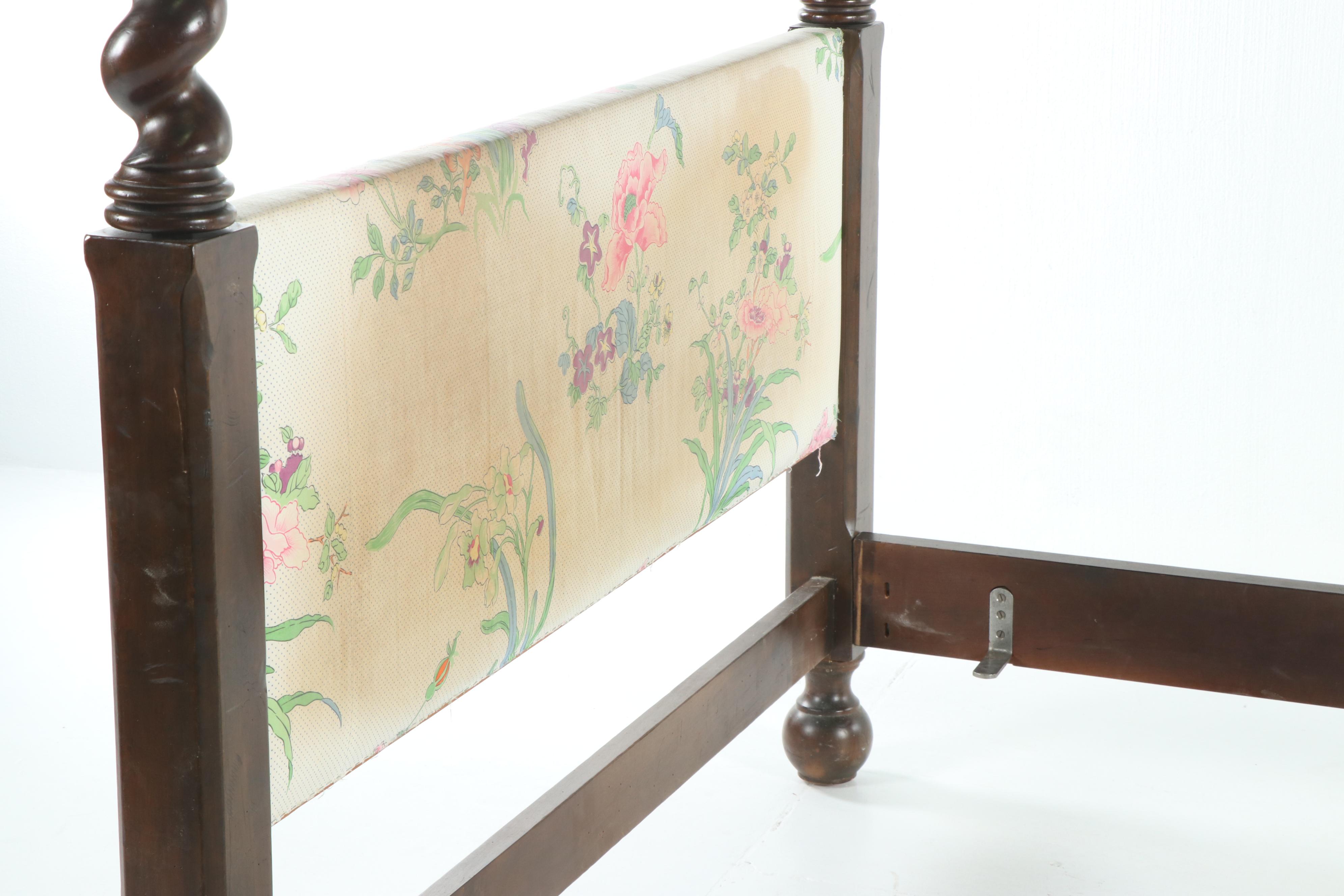 Mahogany Stained Barley Twist Queen Size Canopy Bed By Baker Furniture, 20th C.