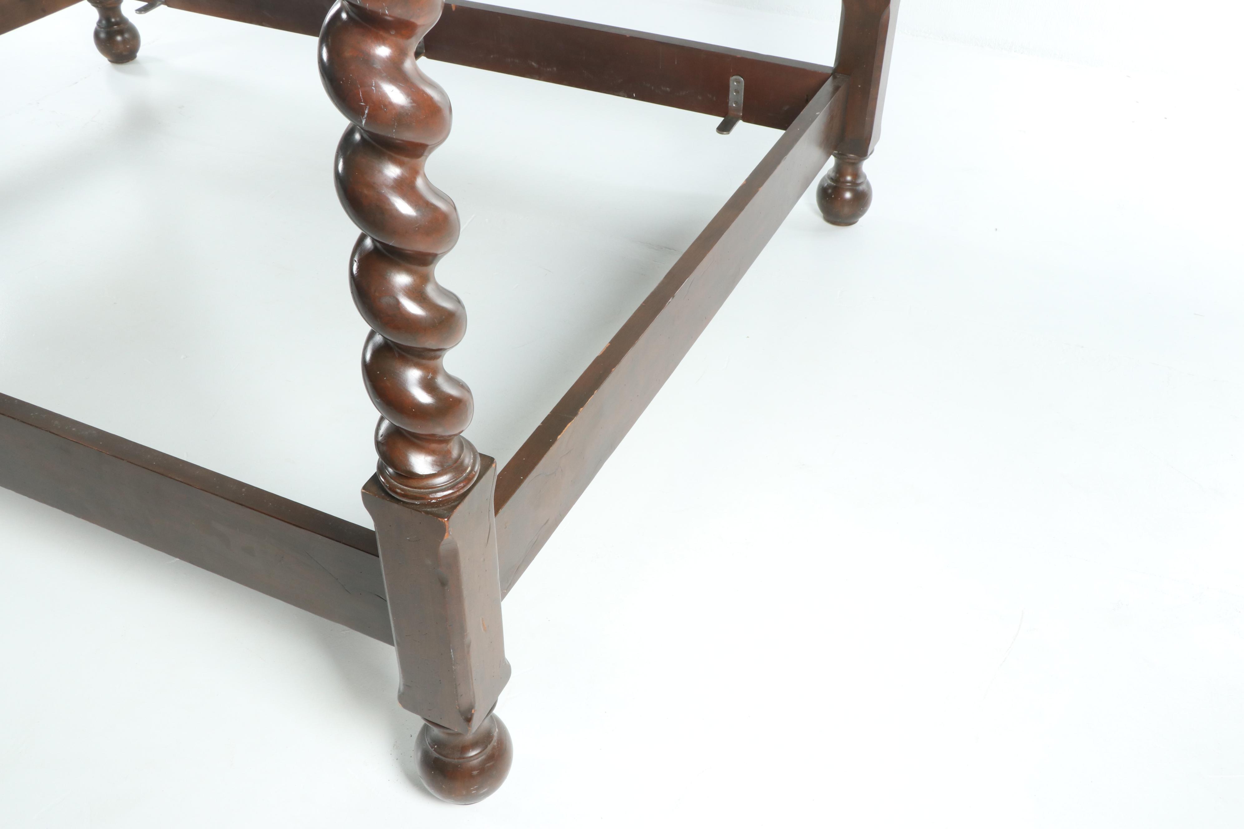 Mahogany Stained Barley Twist Queen Size Canopy Bed By Baker Furniture, 20th C.