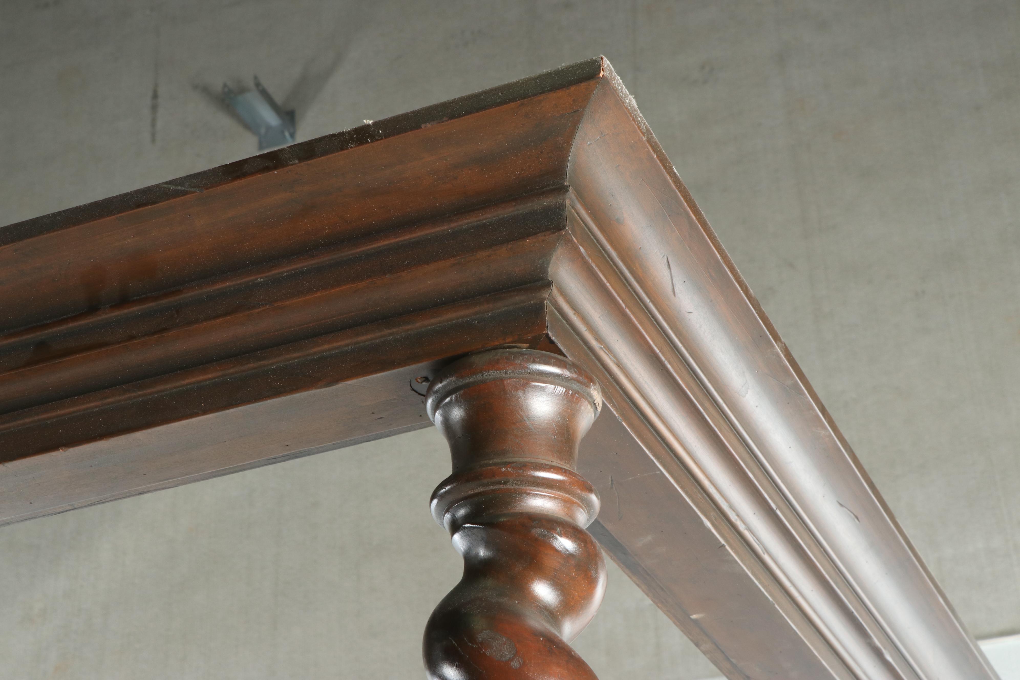 Mahogany Stained Barley Twist Queen Size Canopy Bed By Baker Furniture, 20th C.