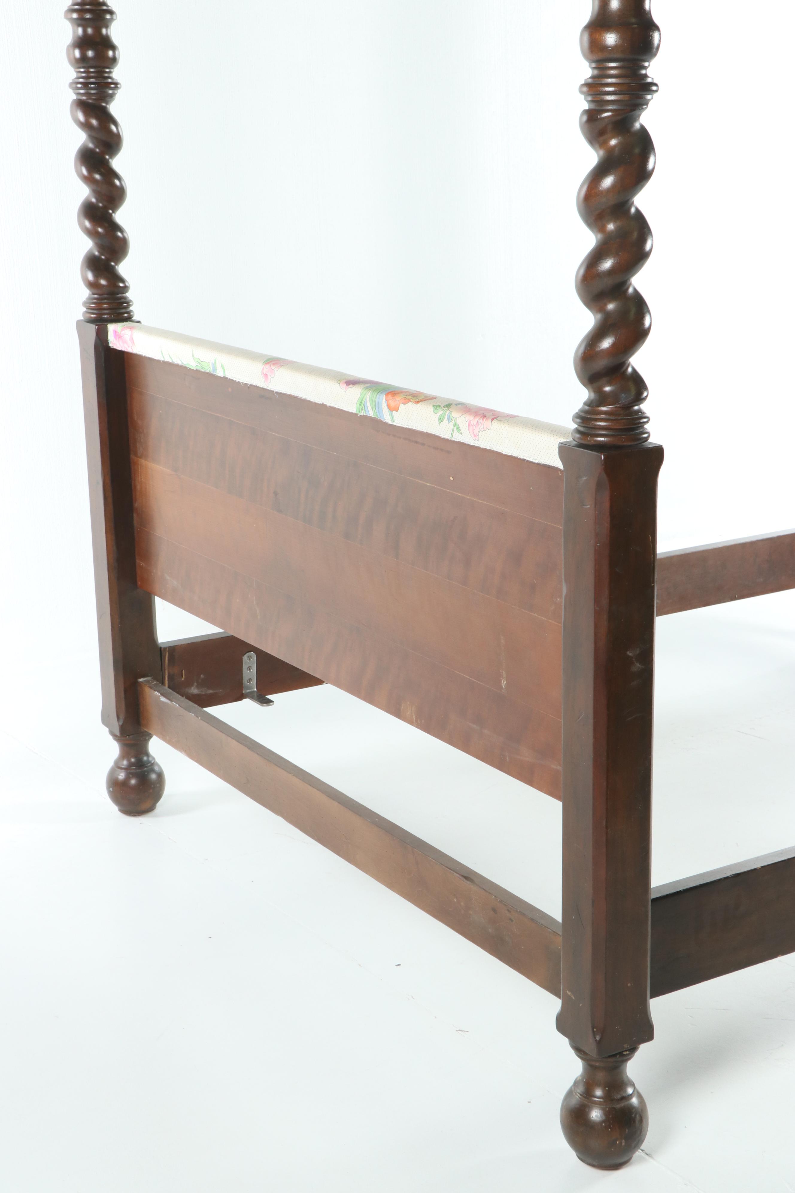 Mahogany Stained Barley Twist Queen Size Canopy Bed By Baker Furniture, 20th C.