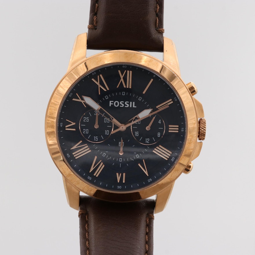 Fossil Grant Rose Gold Tone Quartz Chronograph Wristwatch